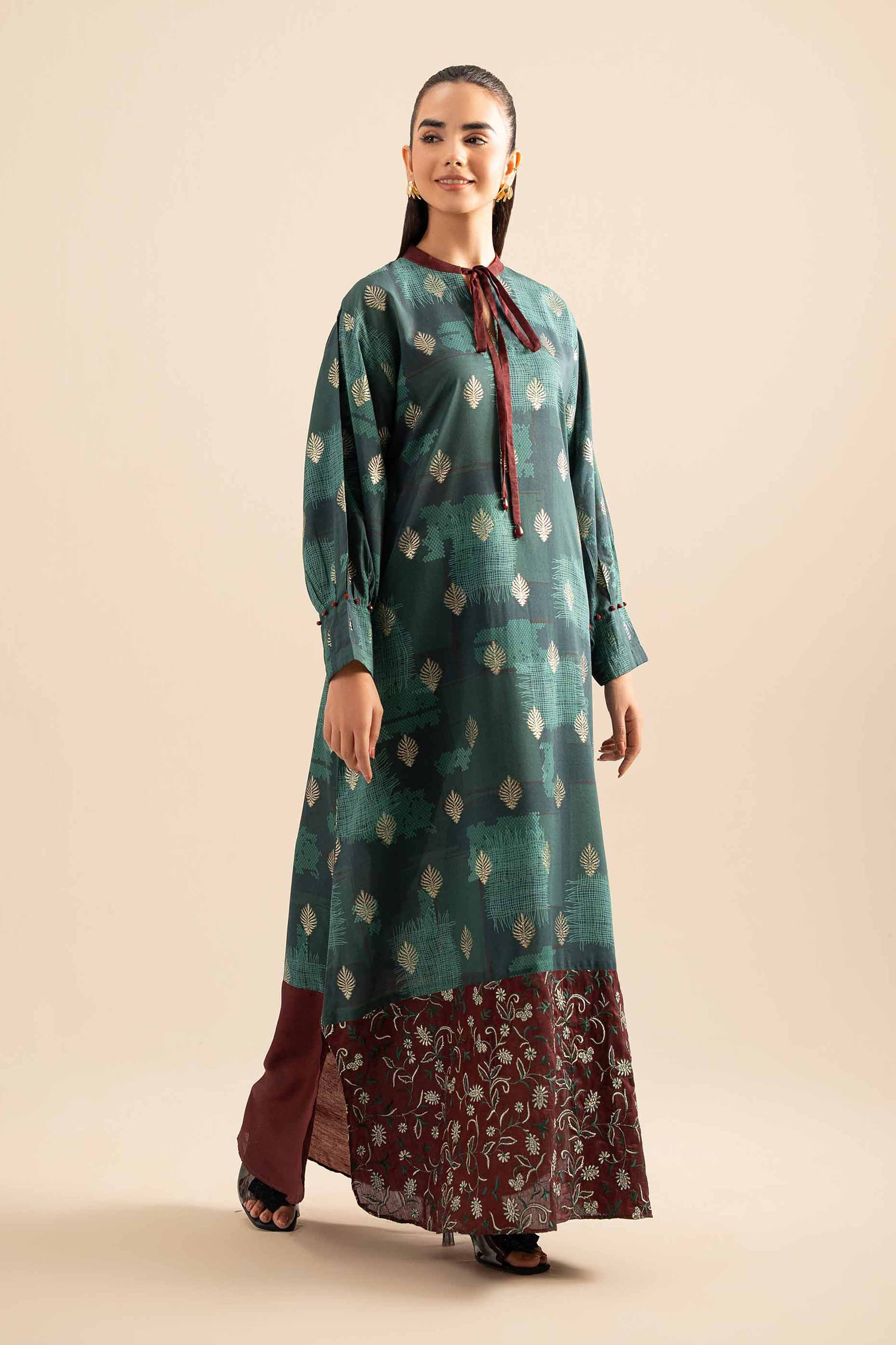 Printed Embroidered Dress - FE25-113