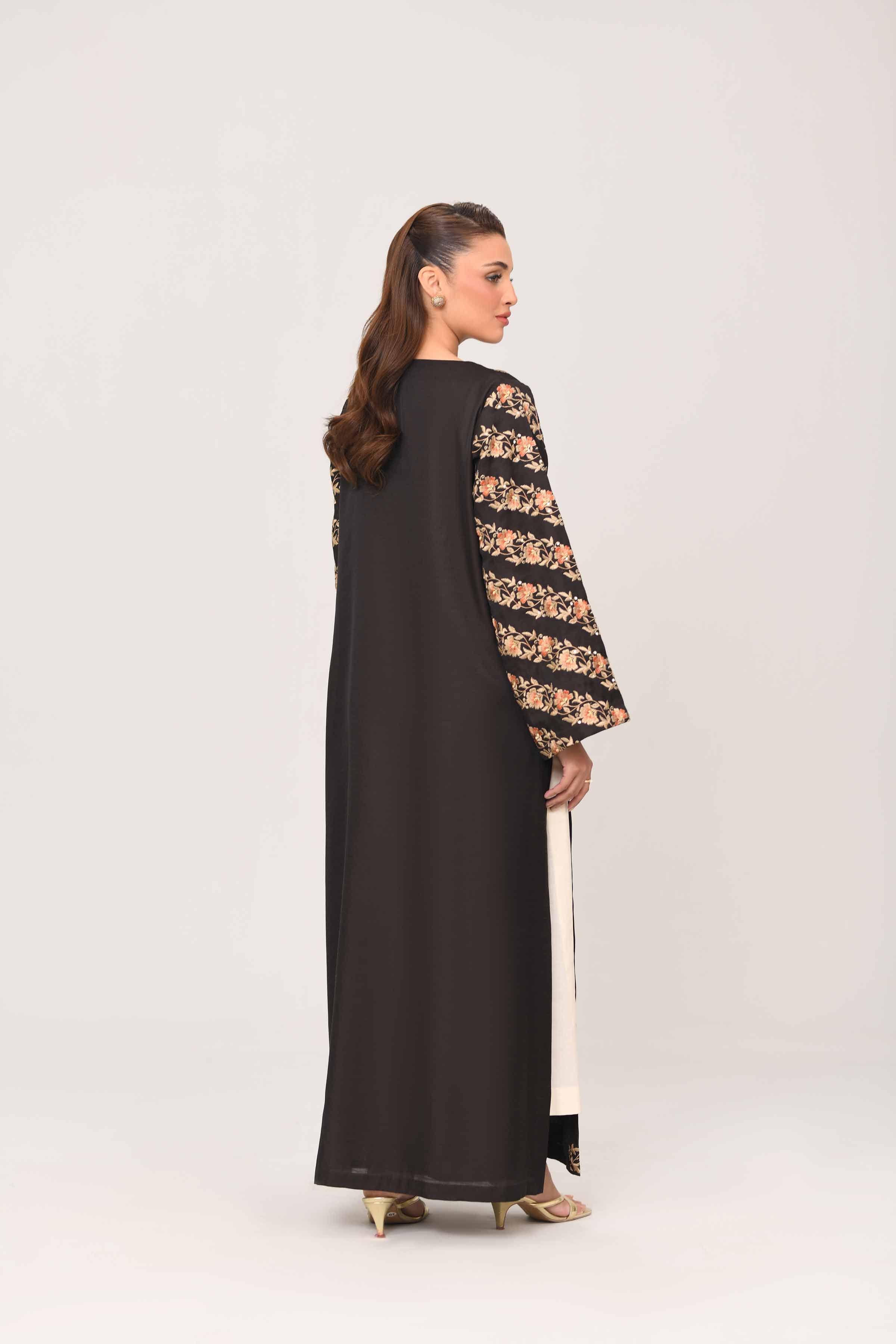 NISHATUAE - Brown Embroidered Polyester Ready to wear Jalabiya