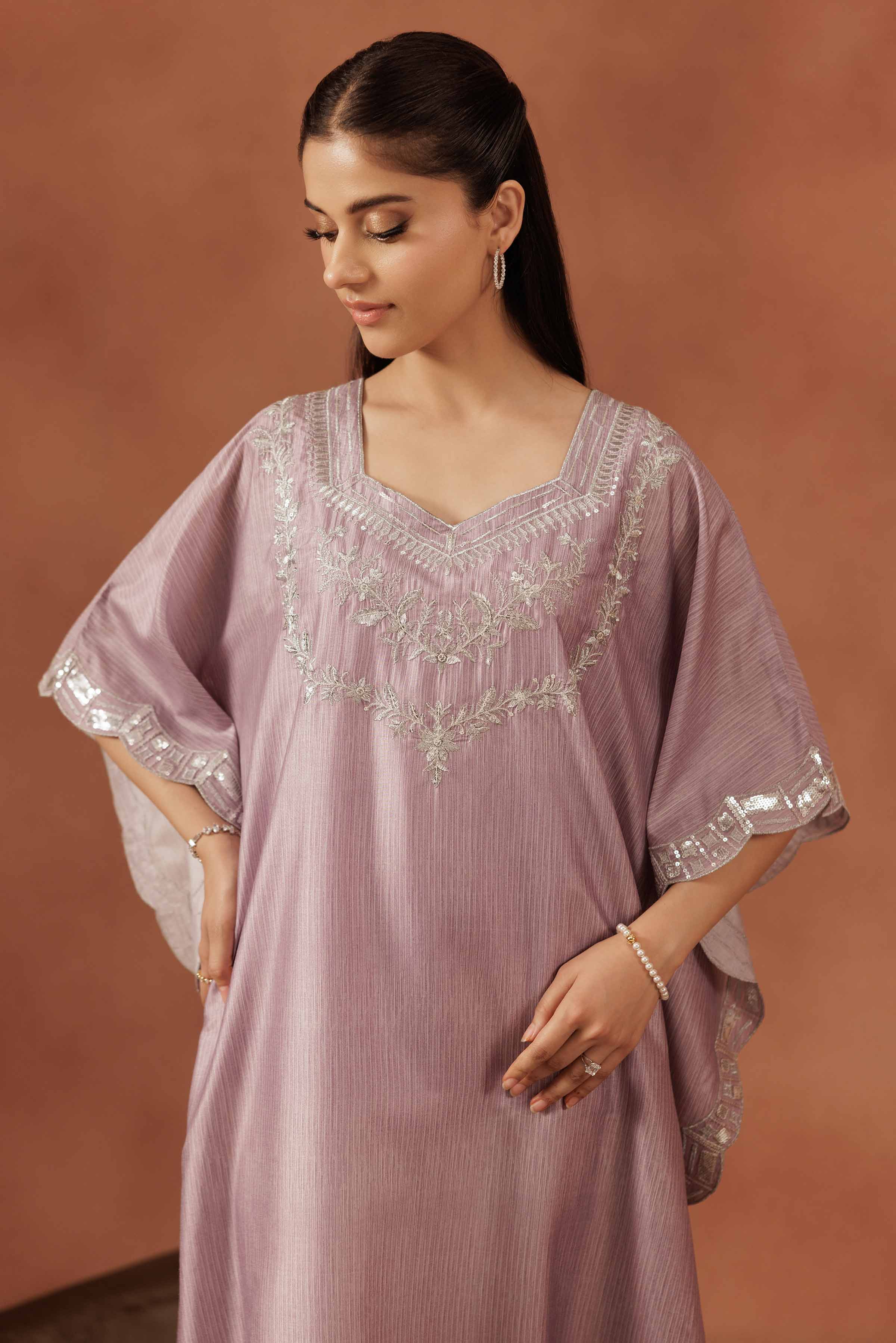 NISHATUAE - Purple Embroidered Silk 2-piece Ready to wear Dress