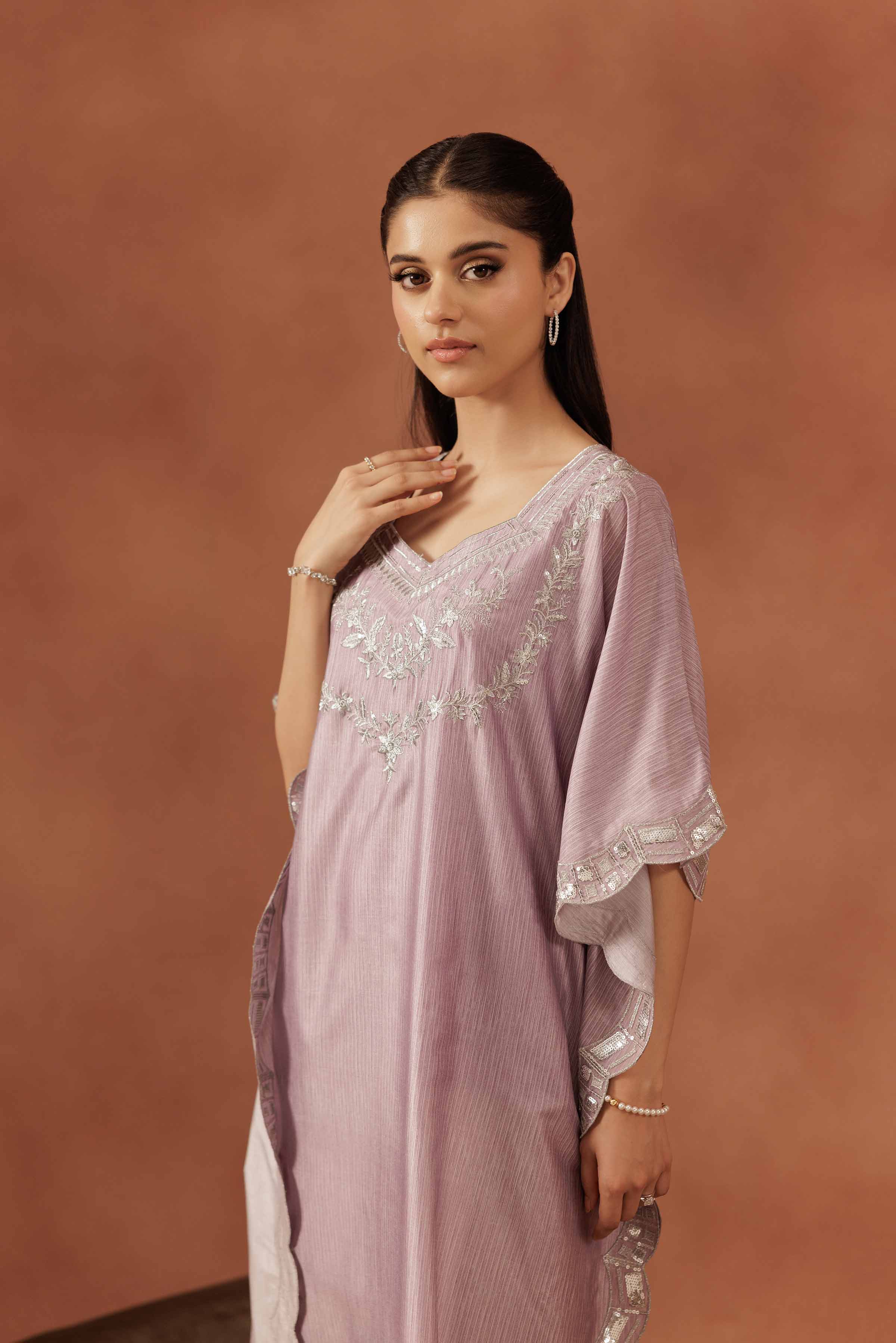 NISHATUAE - Purple Embroidered Silk 2-piece Ready to wear Dress