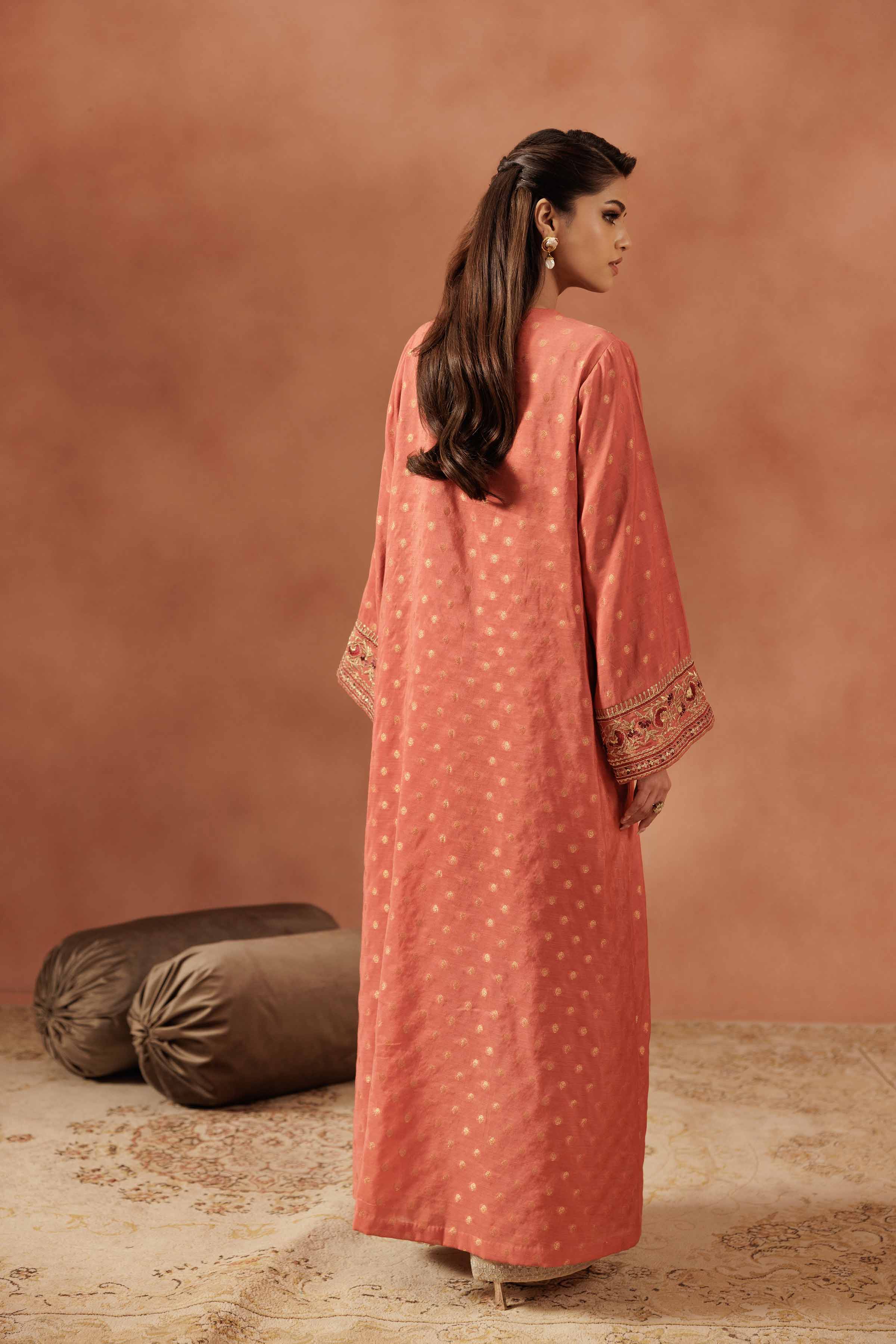 NISHATUAE - Orange Embroidered Jacquard Ready to wear Gown