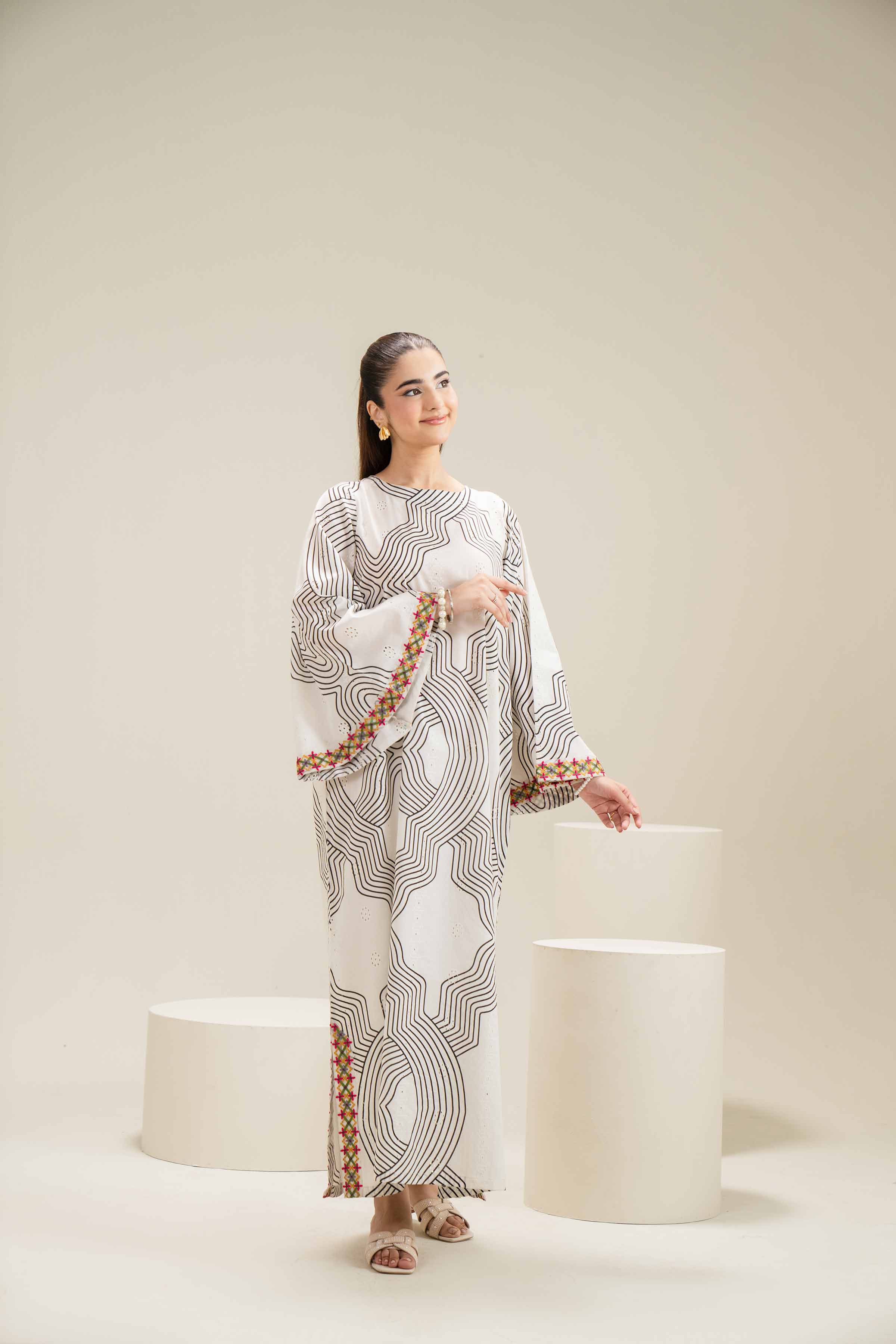 Printed Embroidered Dress - FE25-94