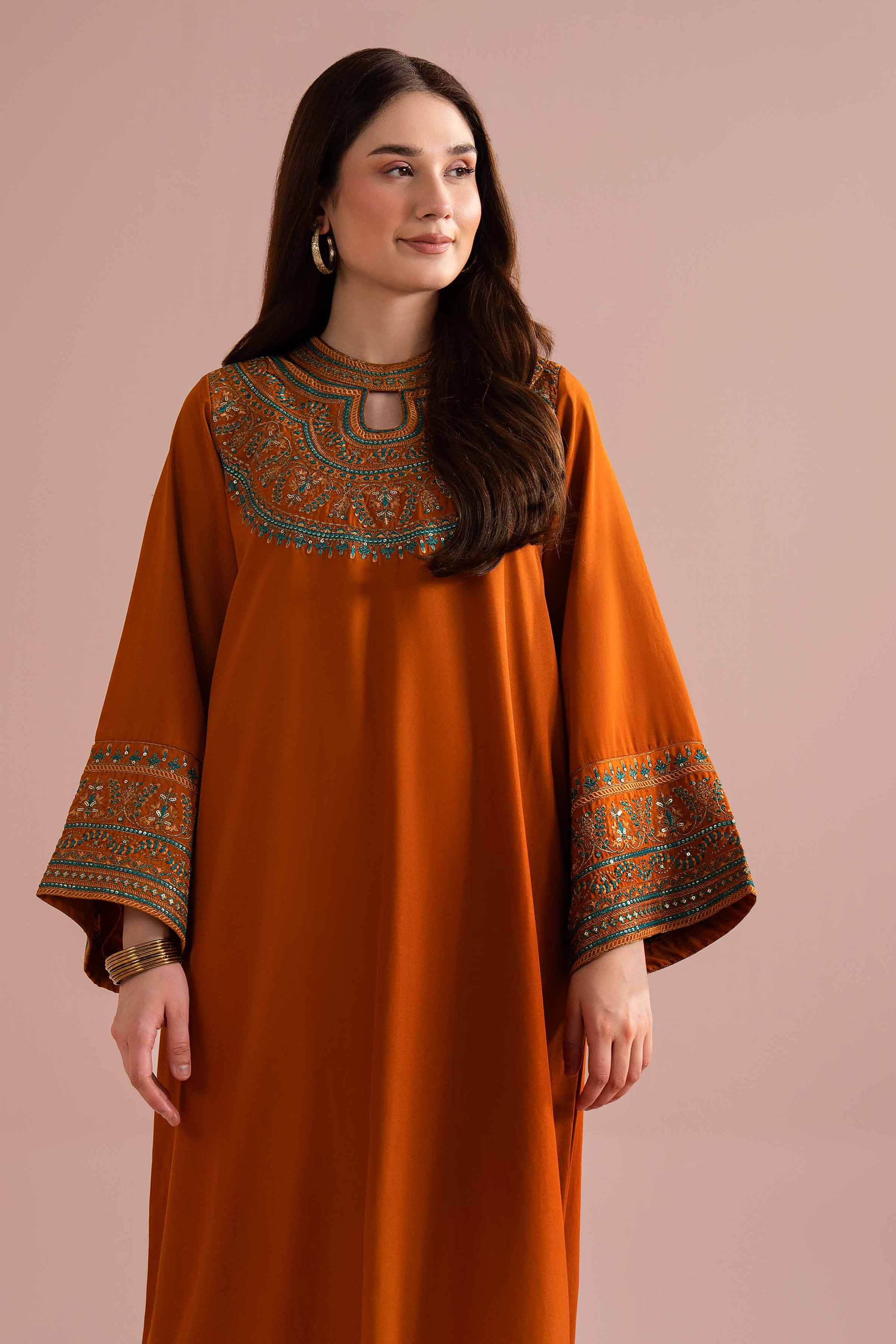 Embroidered Dress - FE26-05 Orange Grip 1PC Embroidered