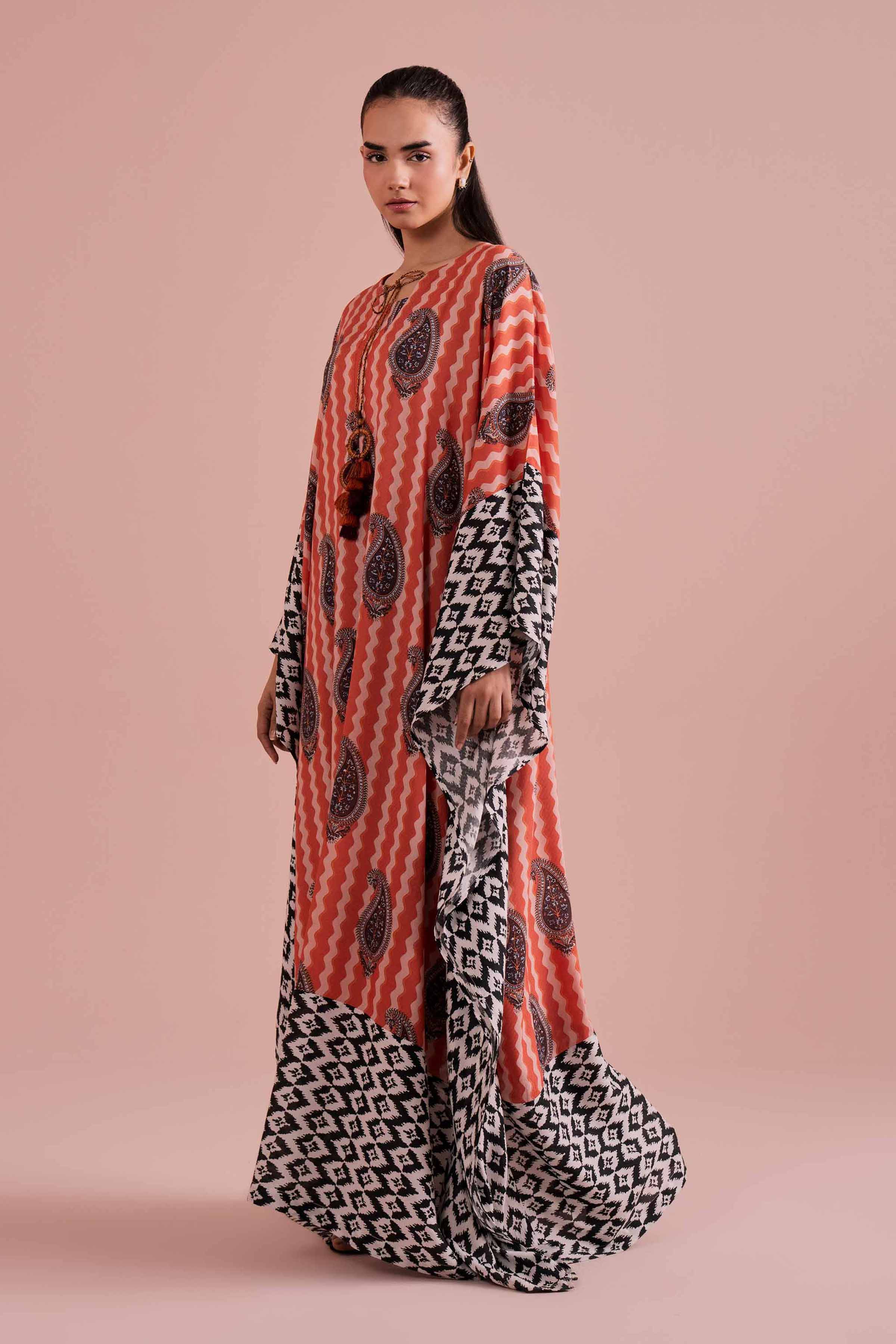 Printed Kaftan - FE26-33 NishatUAE Multi Dobby 1PC Printed Ready To Wear