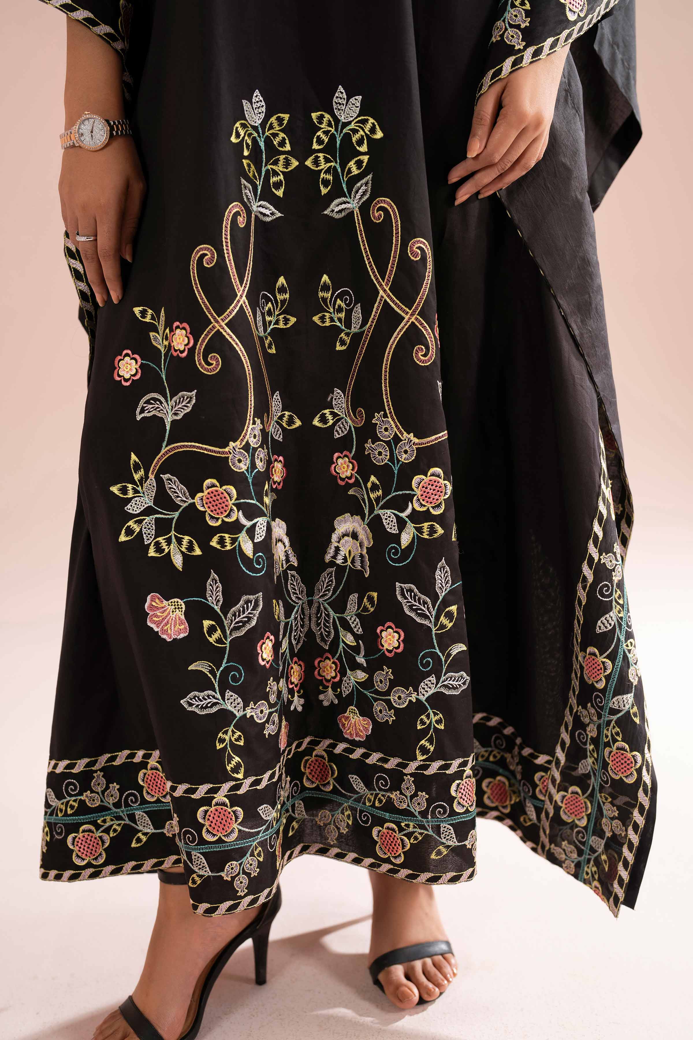 Embroidered Kaftan - FE26-36 Black Cambric 1PC Embroidered