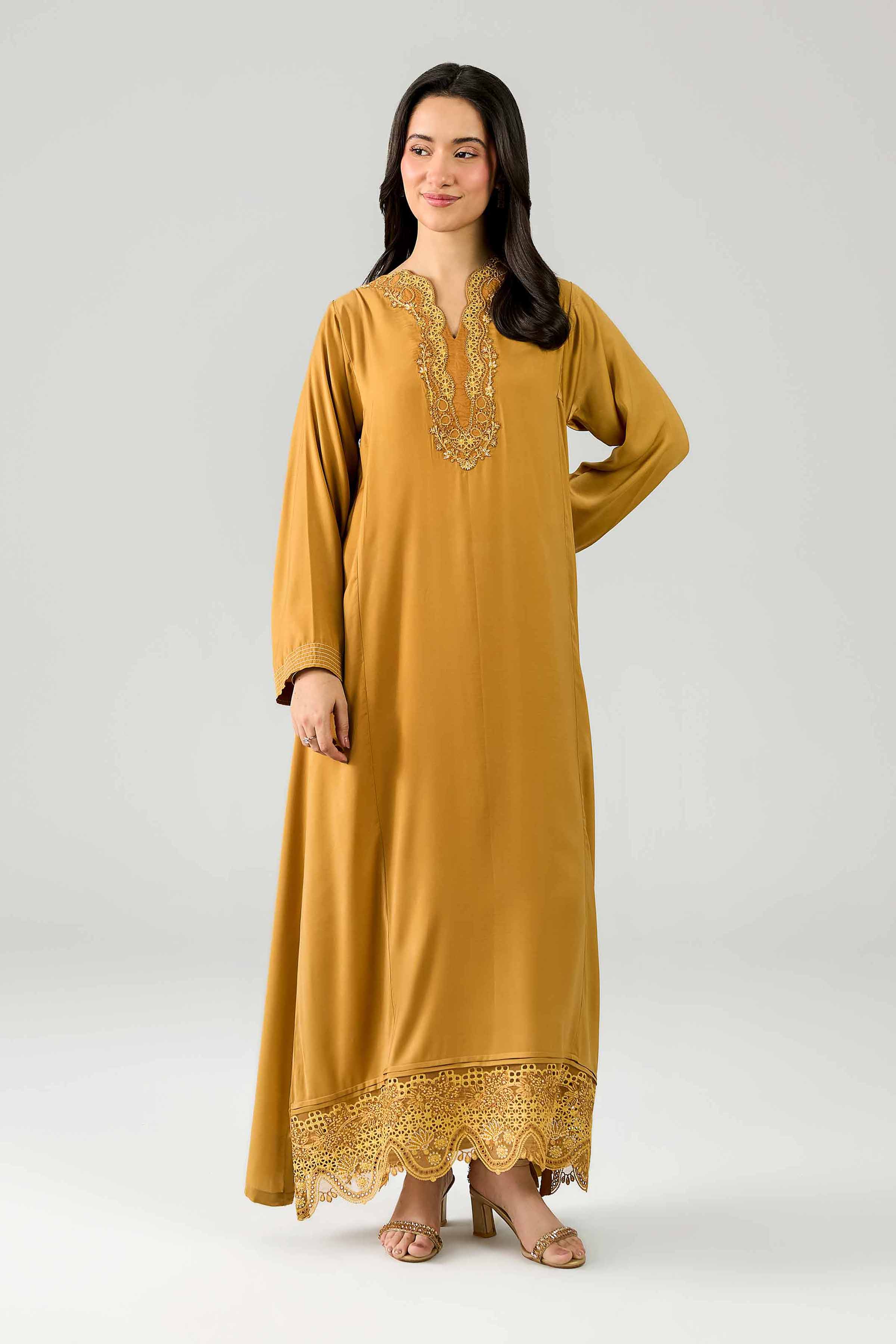 Embroidered Dress - FE26-37 Yellow Crepe 1PC Embroidered