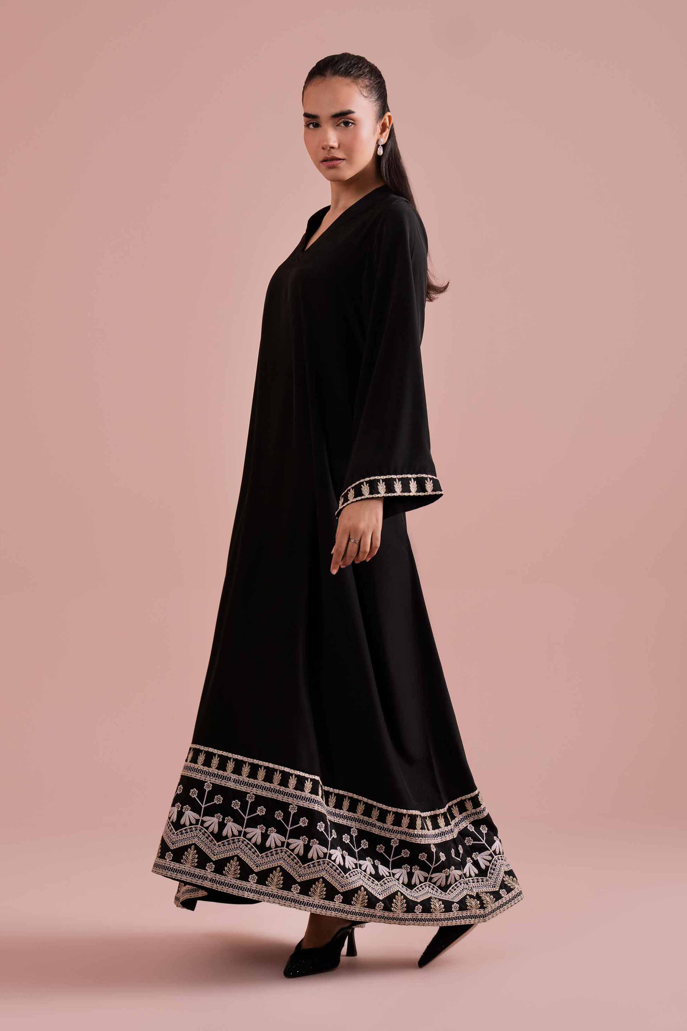Embroidered Dress - FE26-38 Black Fine Creap 1PC Embroidered READY TO WEAR