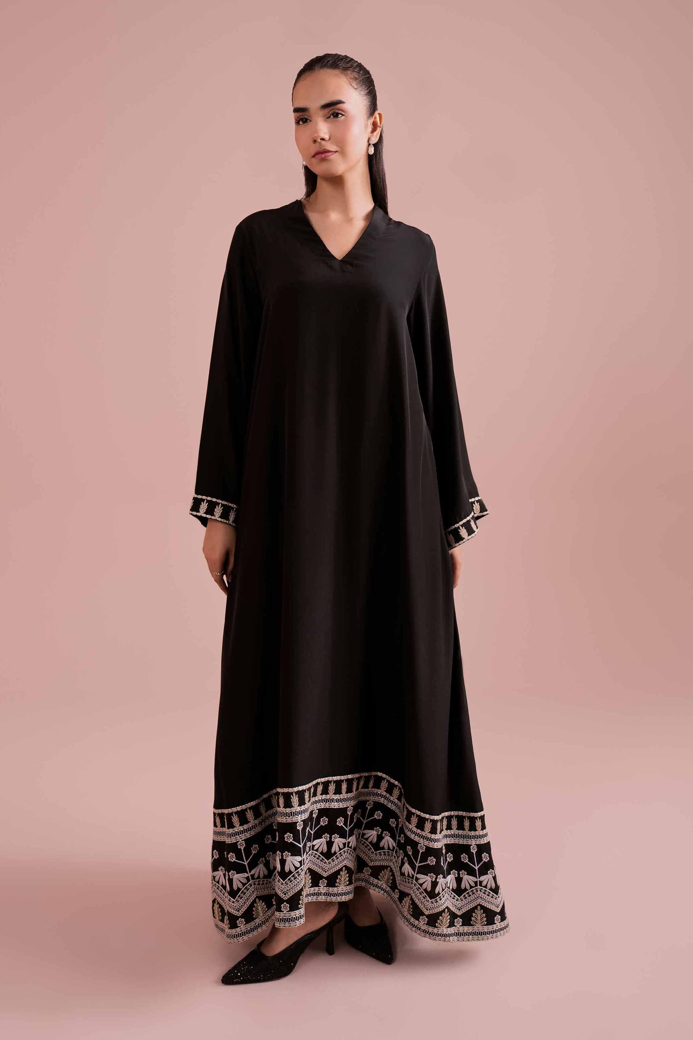 Embroidered Dress - FE26-38 Black Fine Creap 1PC Embroidered READY TO WEAR