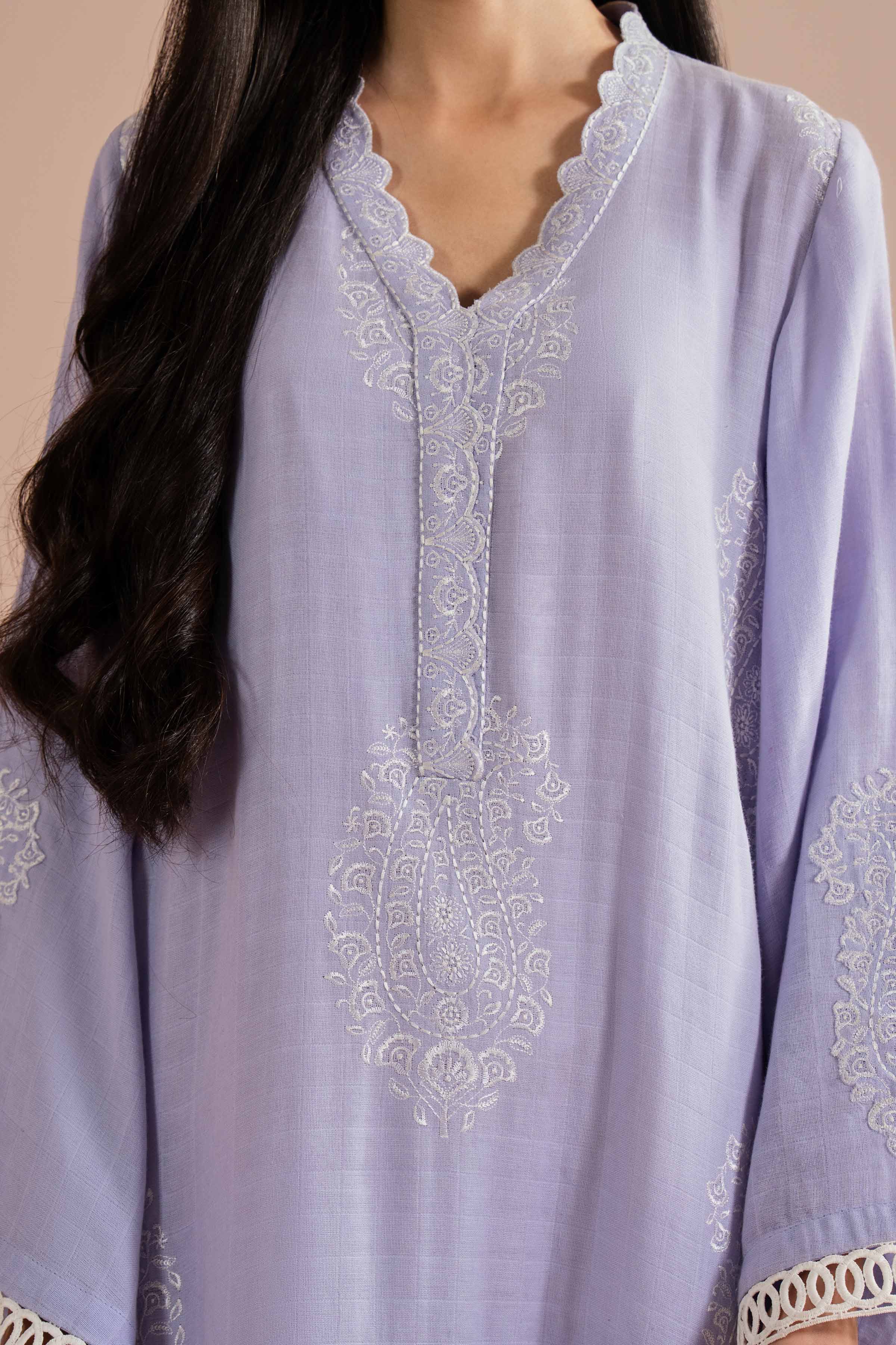 Embroidered Shirt - FE26-40 Ready To Wear Purple Dobby 1PC Embroidered