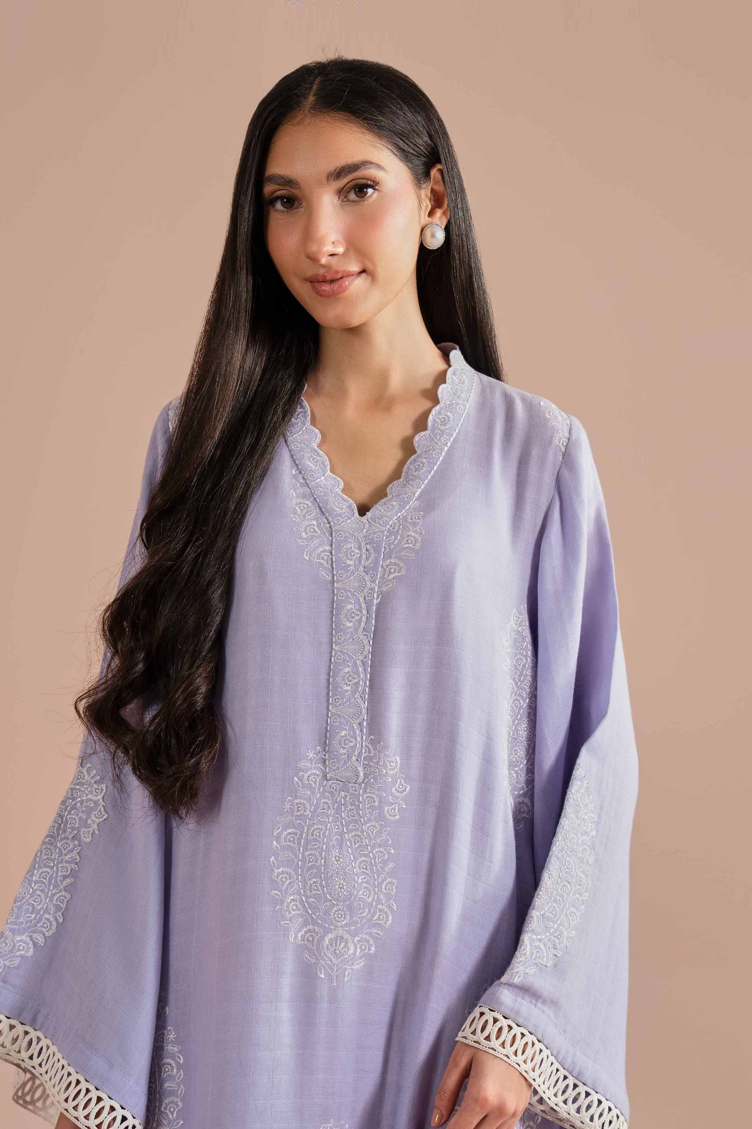Embroidered Shirt - FE26-40 Ready To Wear Purple Dobby 1PC Embroidered