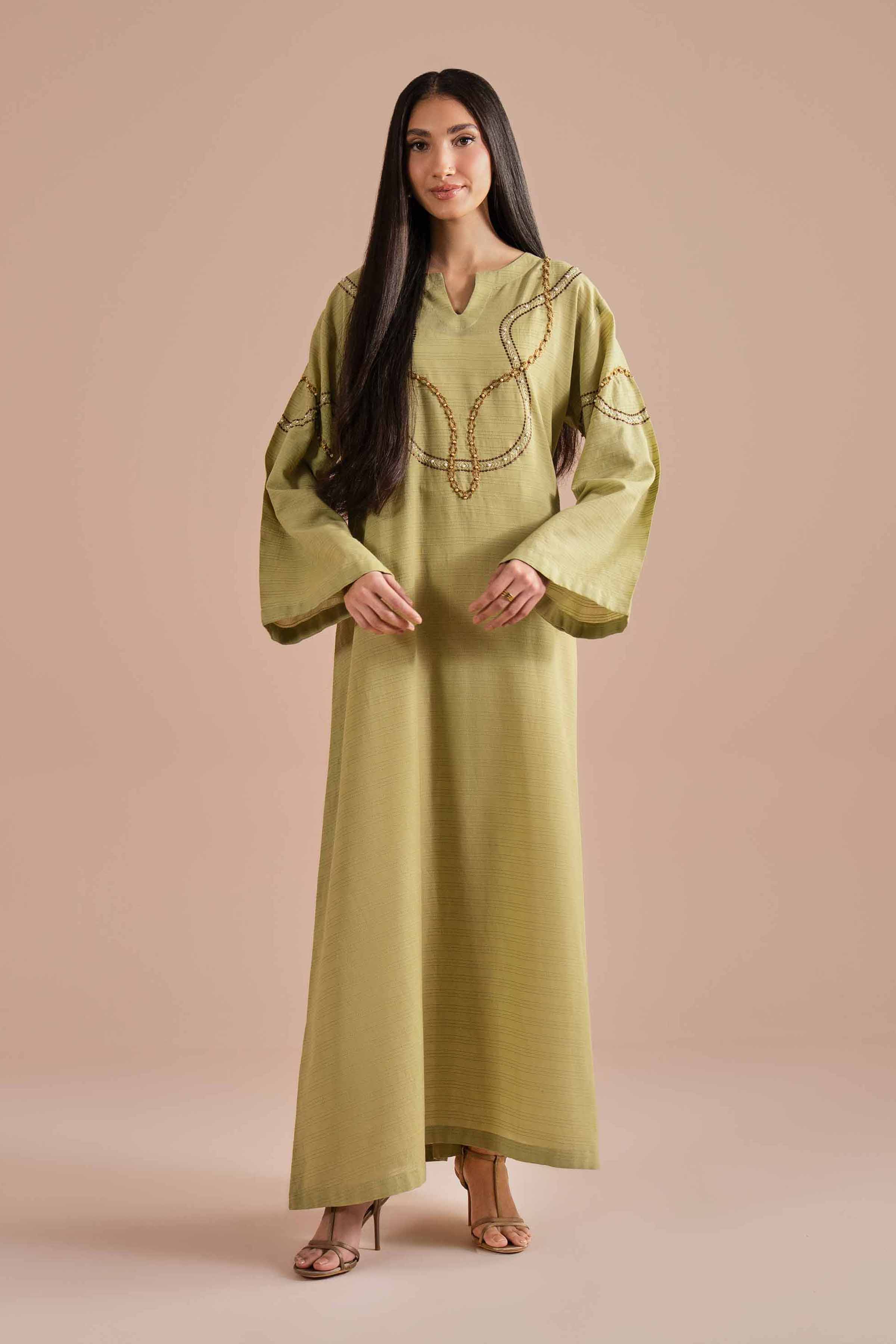 Embroidered Dress - FE26-42 Green Dobby 1PC Embroidered READY TO WEAR