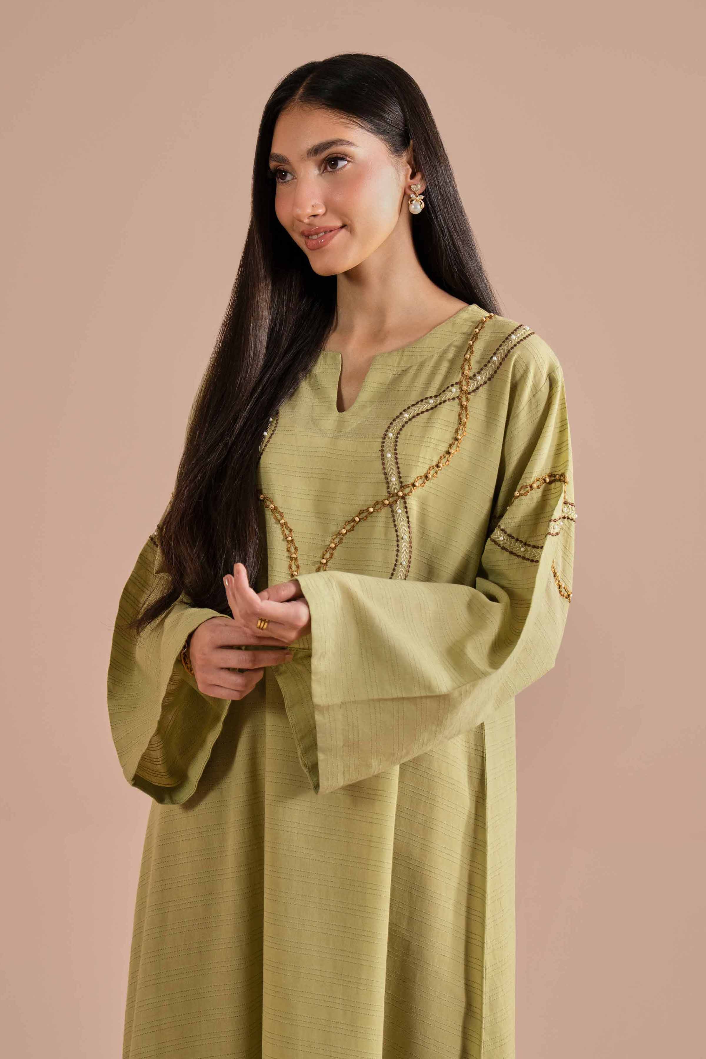 Embroidered Dress - FE26-42 Green Dobby 1PC Embroidered READY TO WEAR