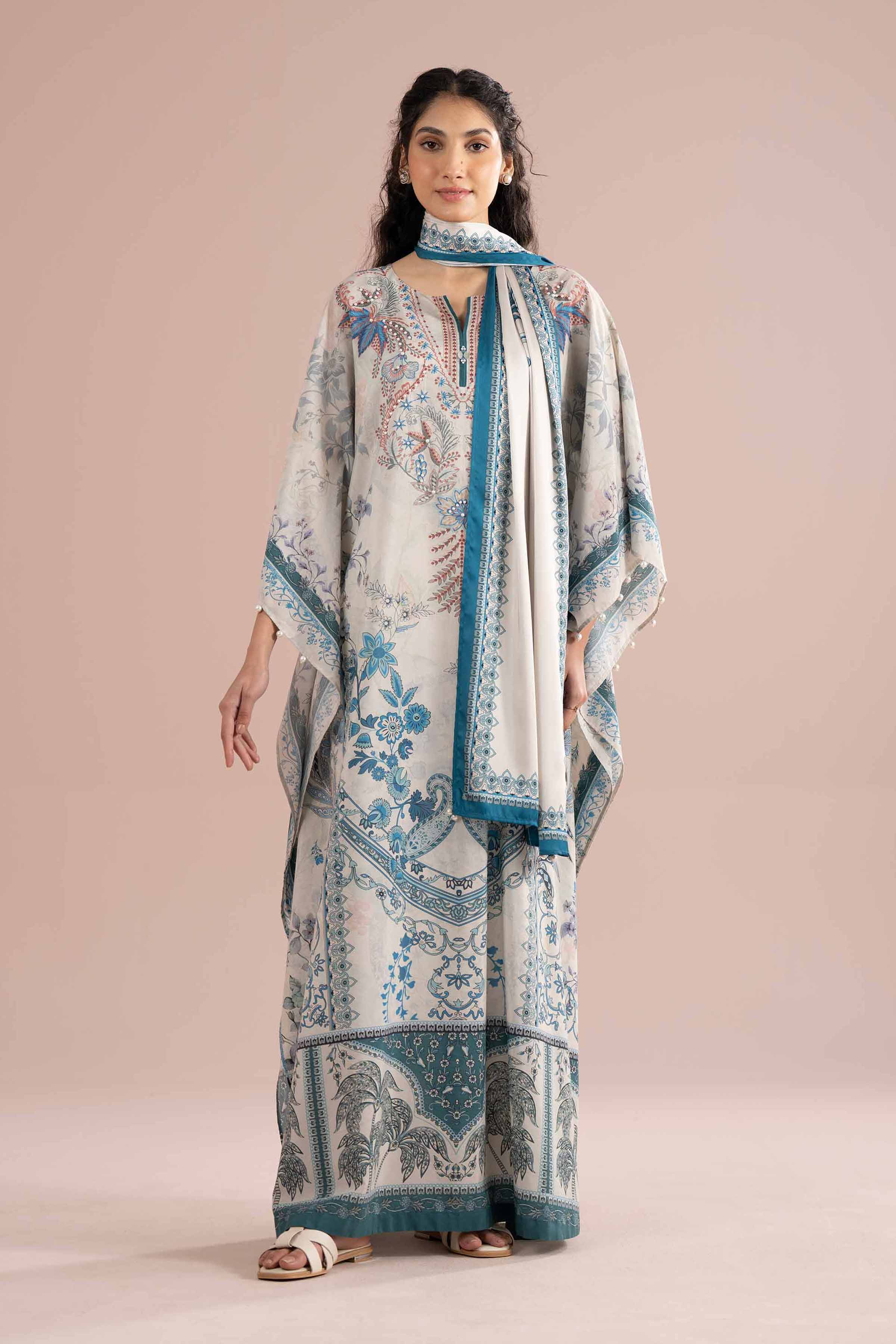2 Piece - Printed Suit - FE26-70 Ivory Silk 2PC Printed