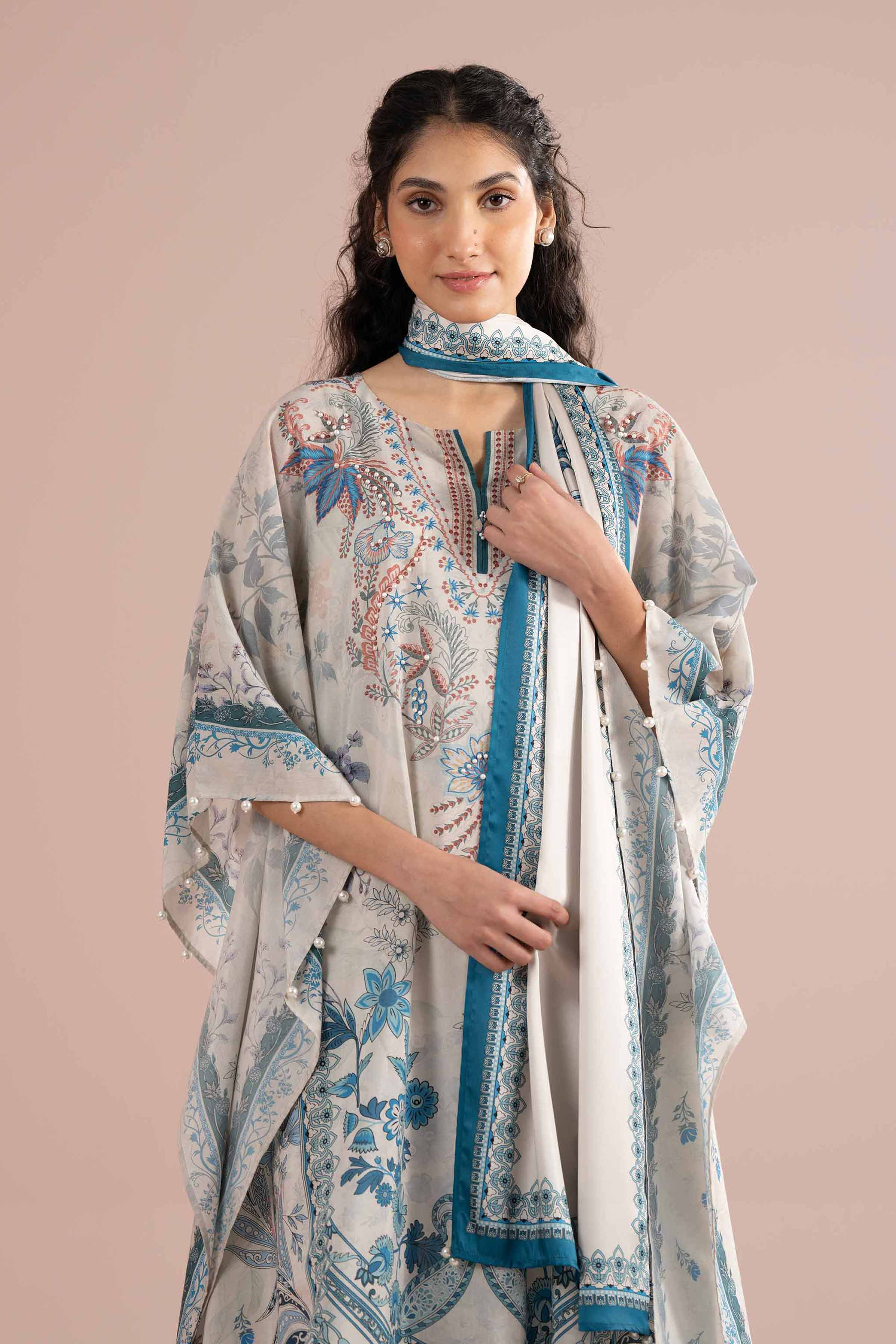 2 Piece - Printed Suit - FE26-70 Ivory Silk 2PC Printed