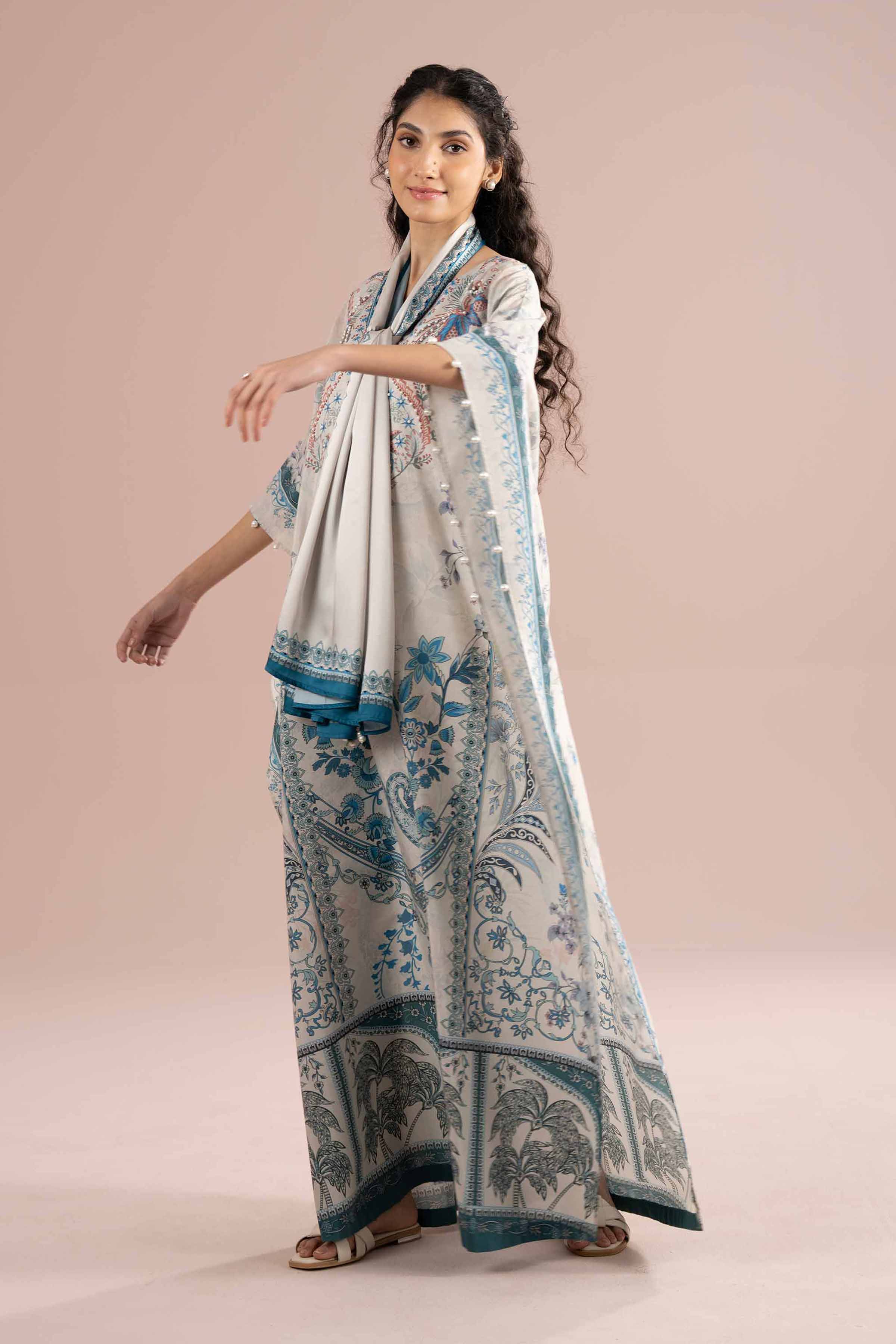 2 Piece - Printed Suit - FE26-70 Ivory Silk 2PC Printed