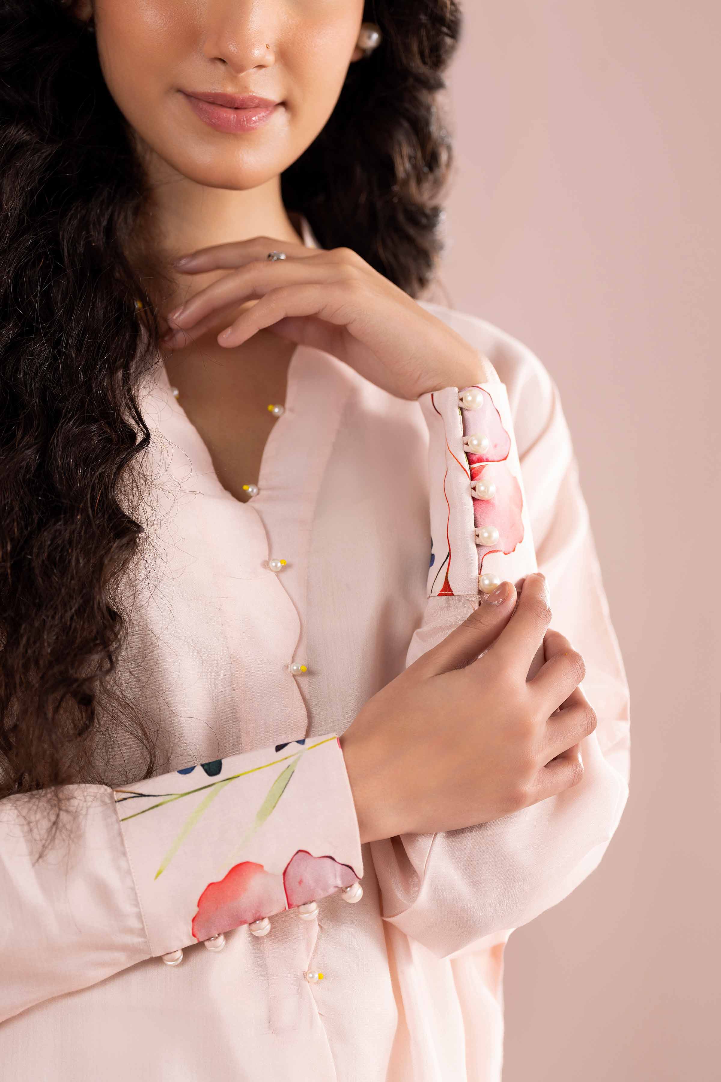 Printed Dress - FE26-71 Pink Silk 1PC Printed READY TO WEAR