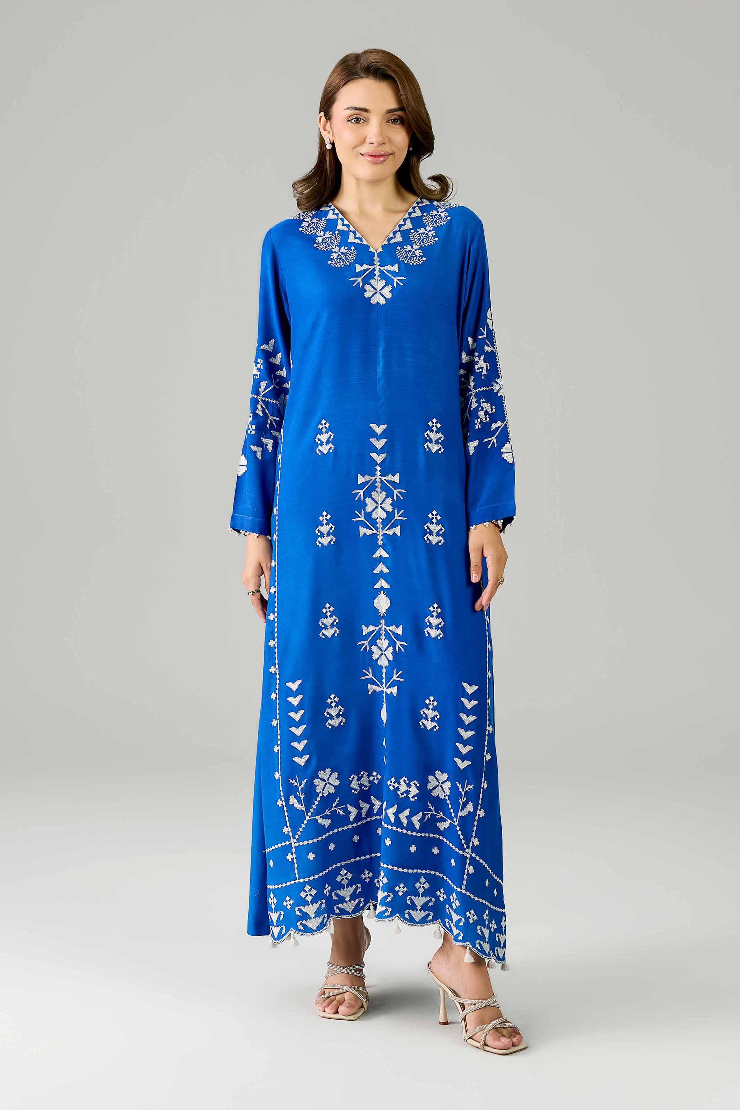 Embroidered Dress - FE26-82 Blue Silk 1PC Embroidered