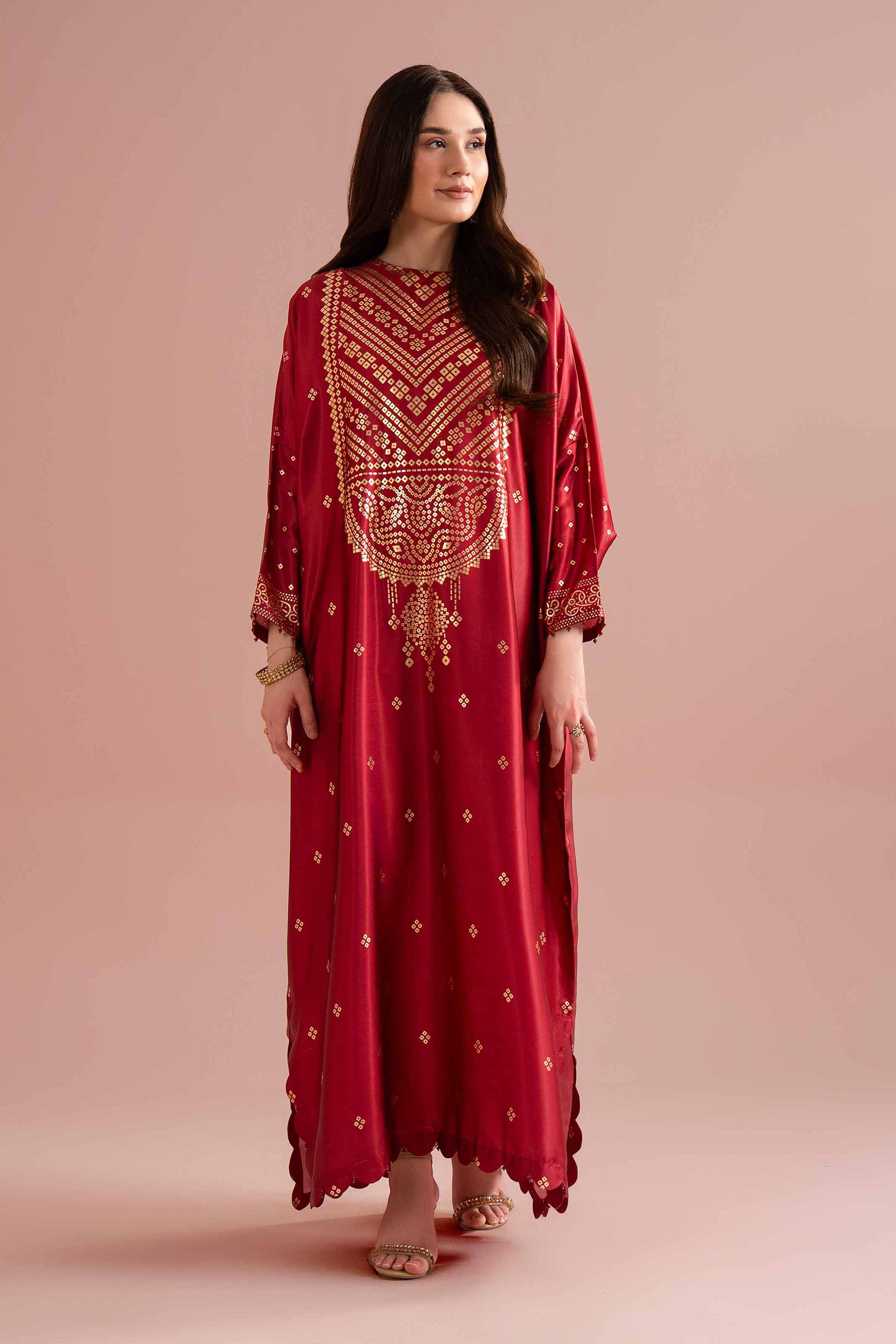 Printed Dress - FE26-87 Red Silk Printed