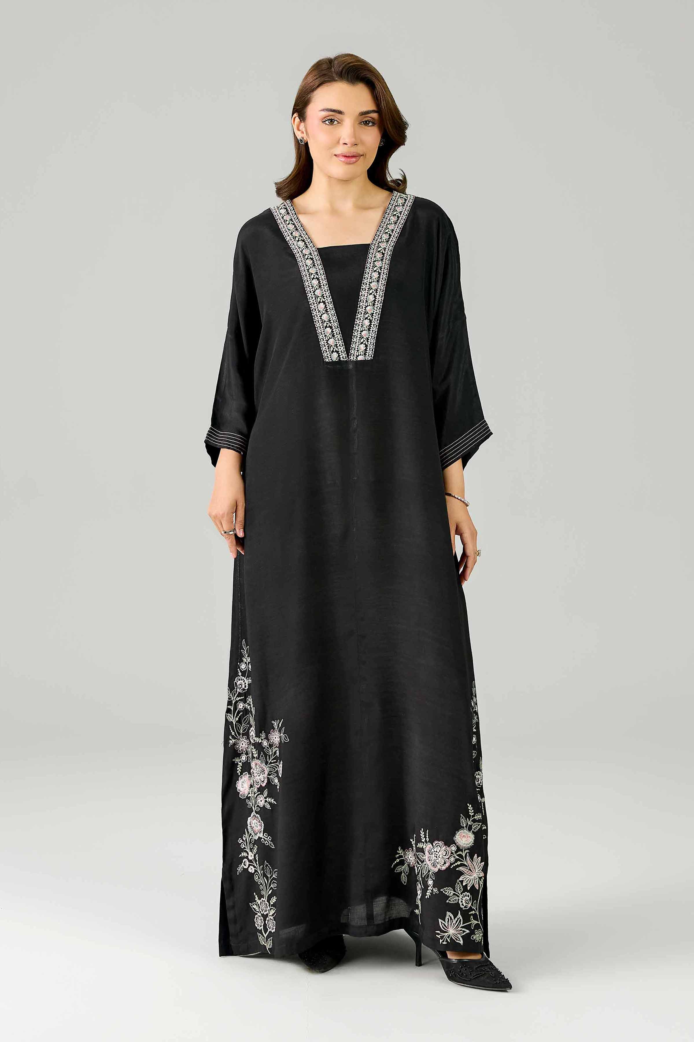 Embroidered Dress - FE26-99 Black Silk 1PC Embroidered