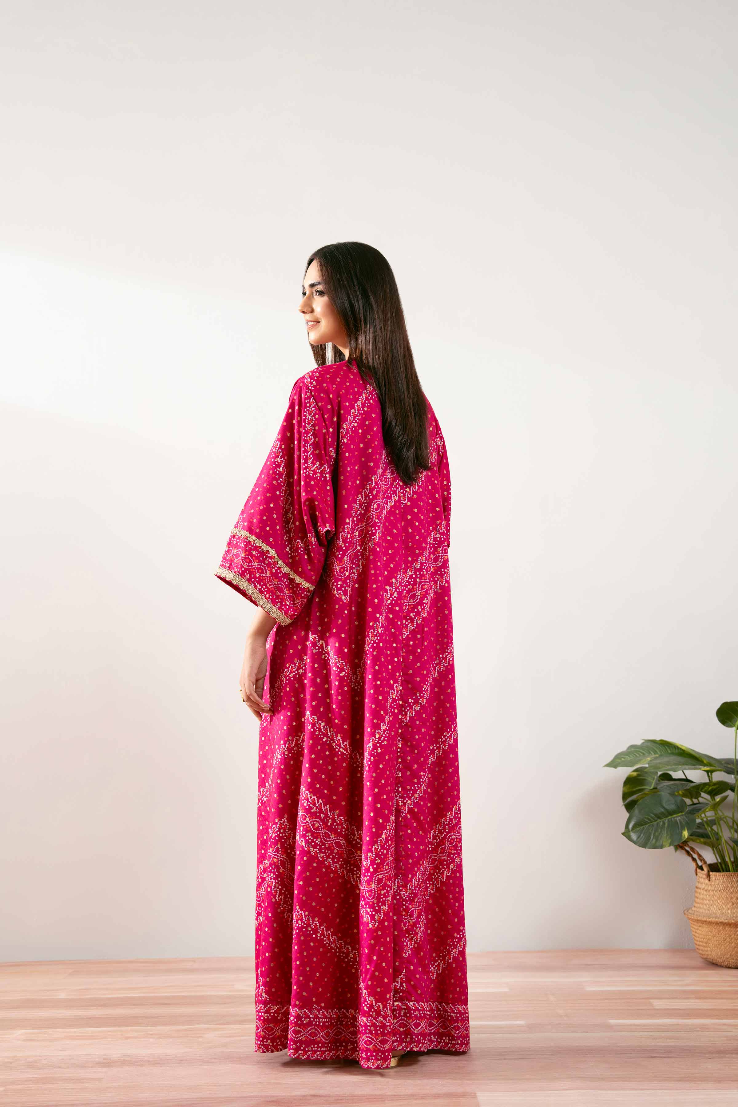 NISHATUAE - Pink Printed Monar Ready to wear Jalabiya