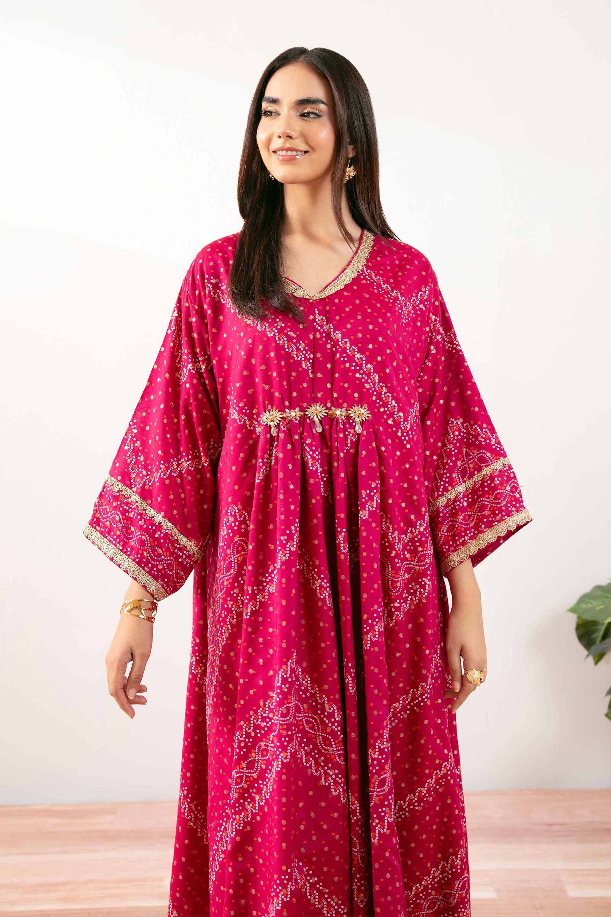 NISHATUAE - Pink Printed Monar Ready to wear Jalabiya