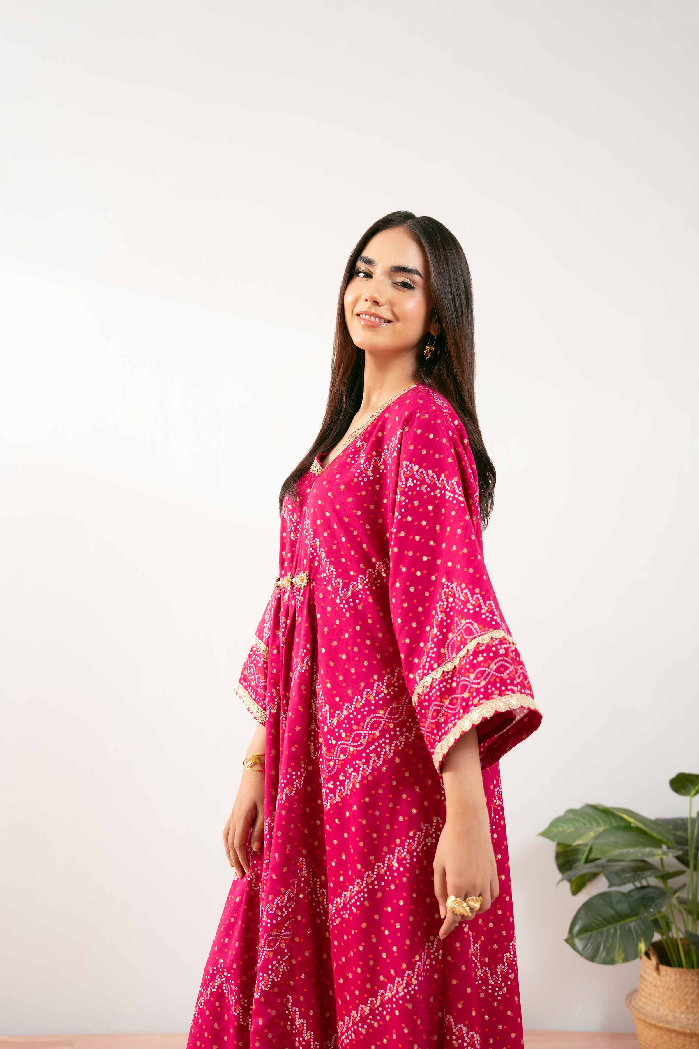 NISHATUAE - Pink Printed Monar Ready to wear Jalabiya