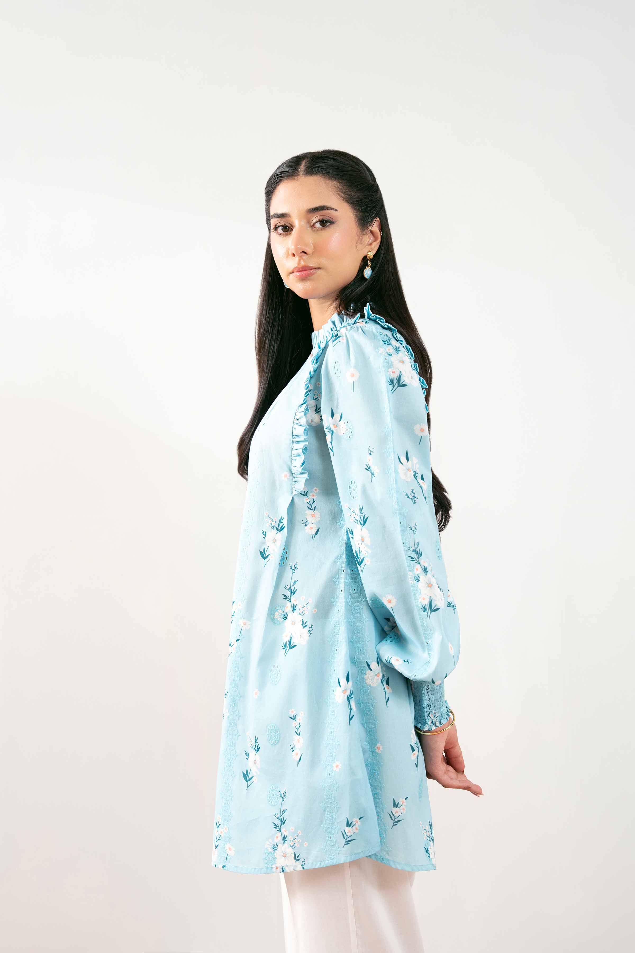 NISHATUAE - Blue Printed Chicken Kari Ready to wear Tunic