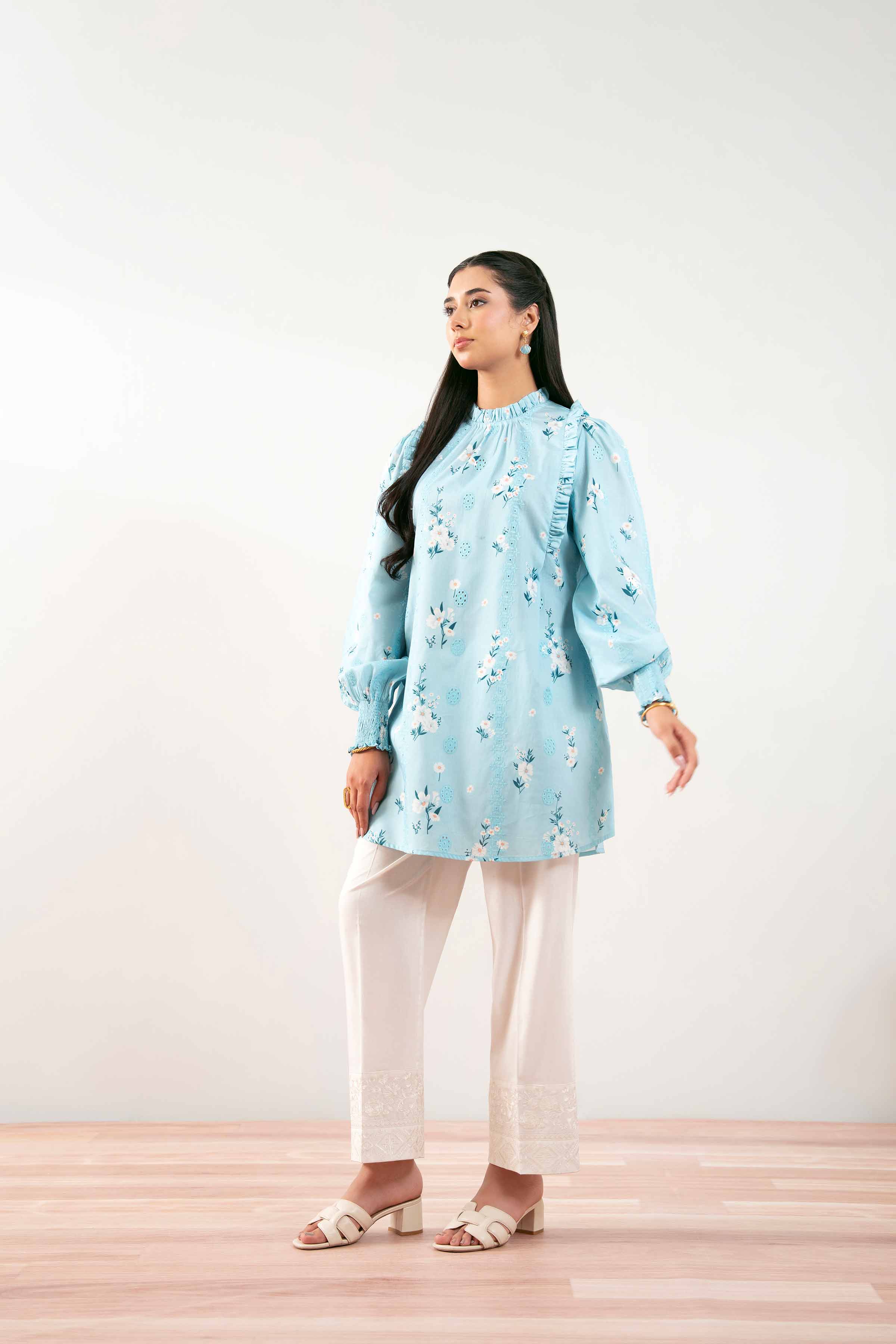 NISHATUAE - Blue Printed Chicken Kari Ready to wear Tunic