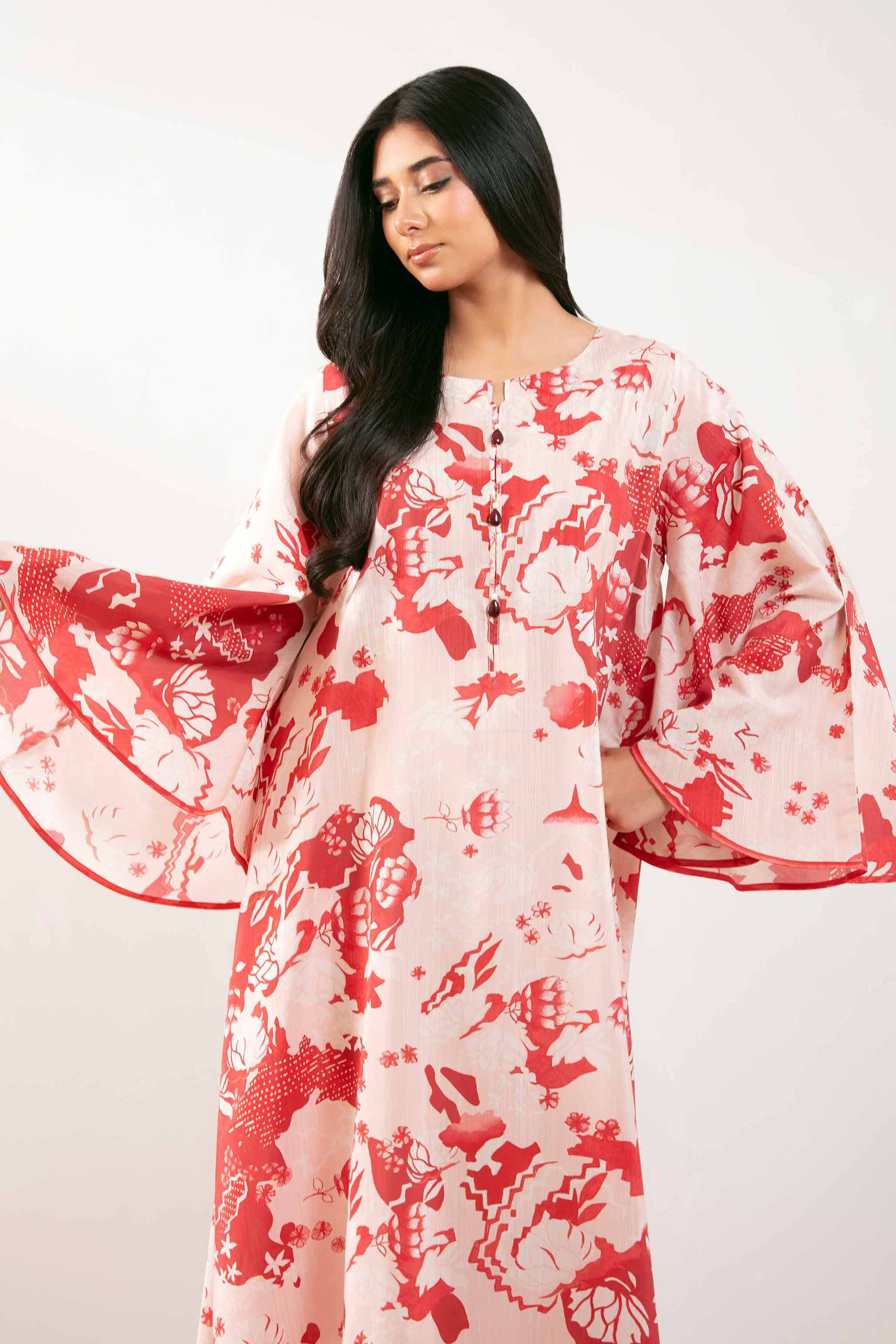 NISHATUAE - Red Printed Silk Ready to wear Shirt