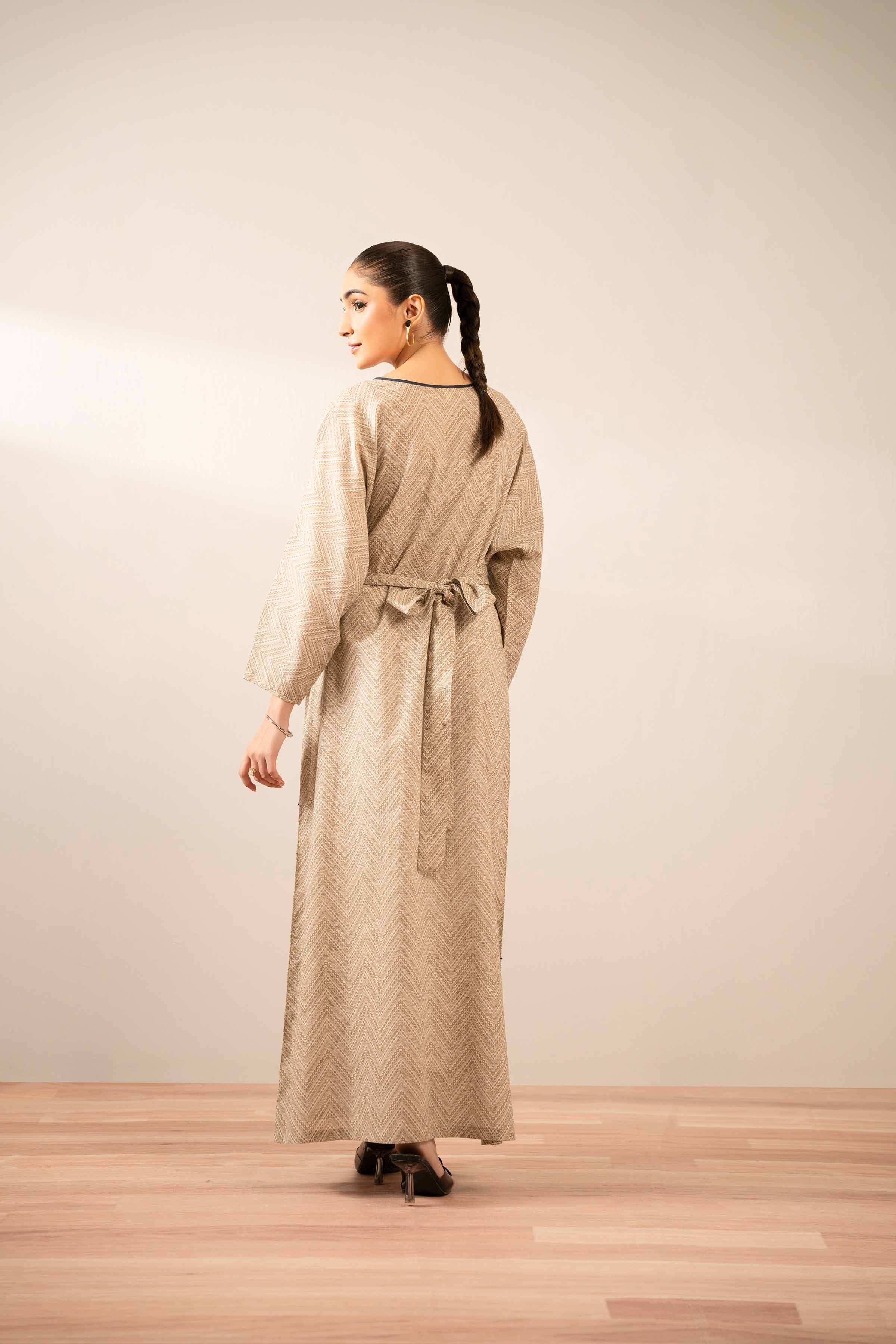 NISHATUAE - Beige Embroidered Lawn Ready to wear Jalabiya