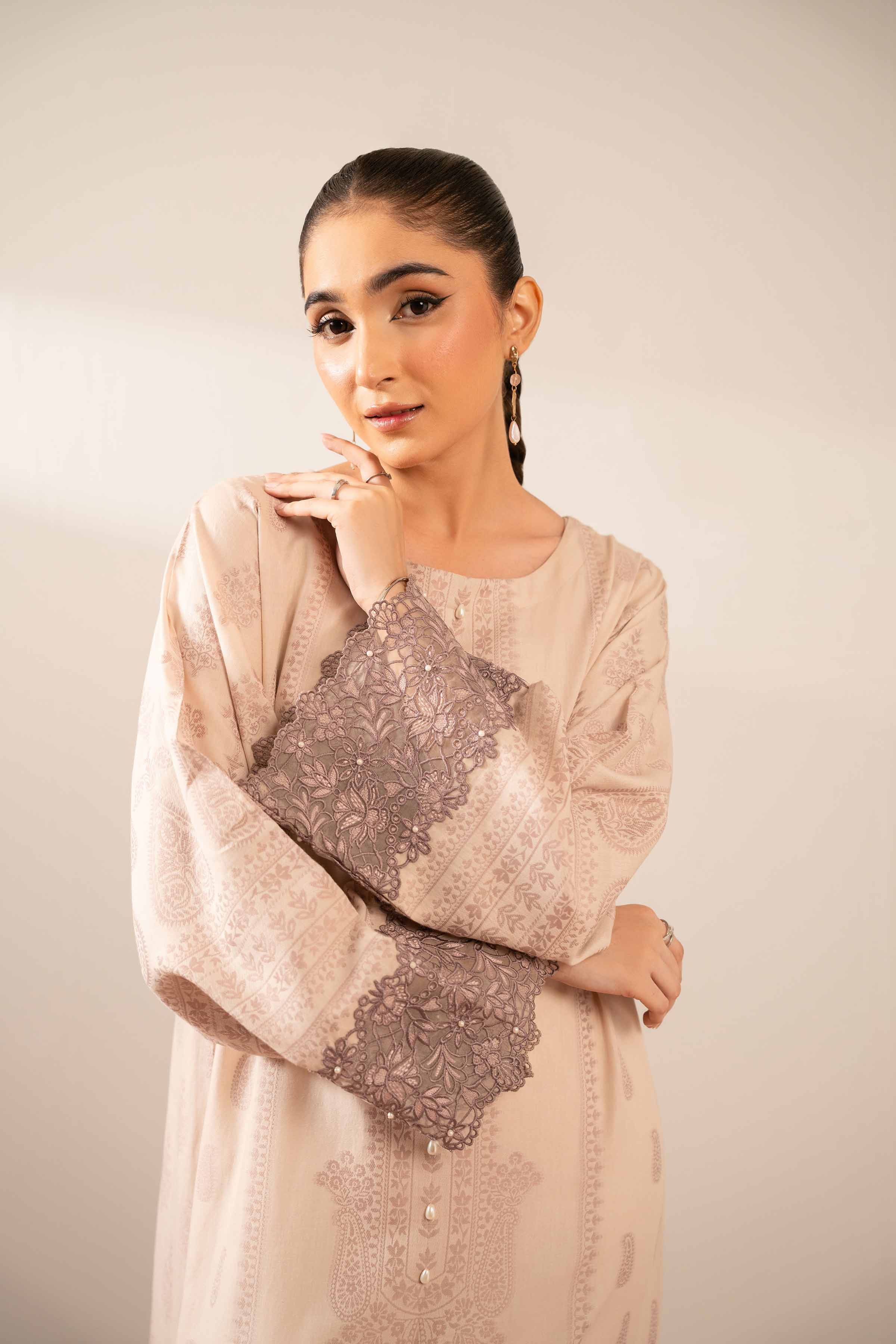 NISHATUAE - Purple Embroidered Jacquard Ready to wear Shirt