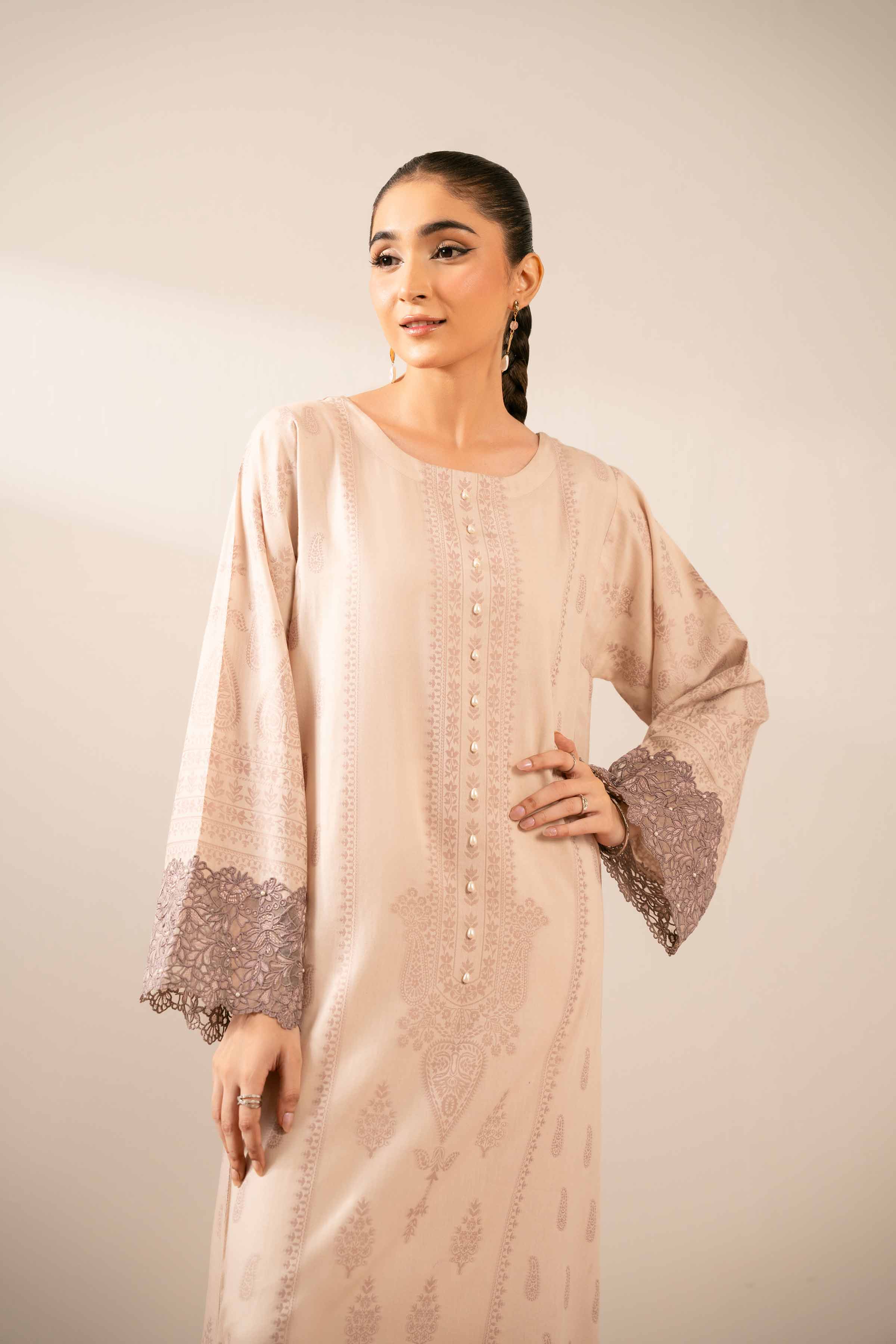 NISHATUAE - Purple Embroidered Jacquard Ready to wear Shirt