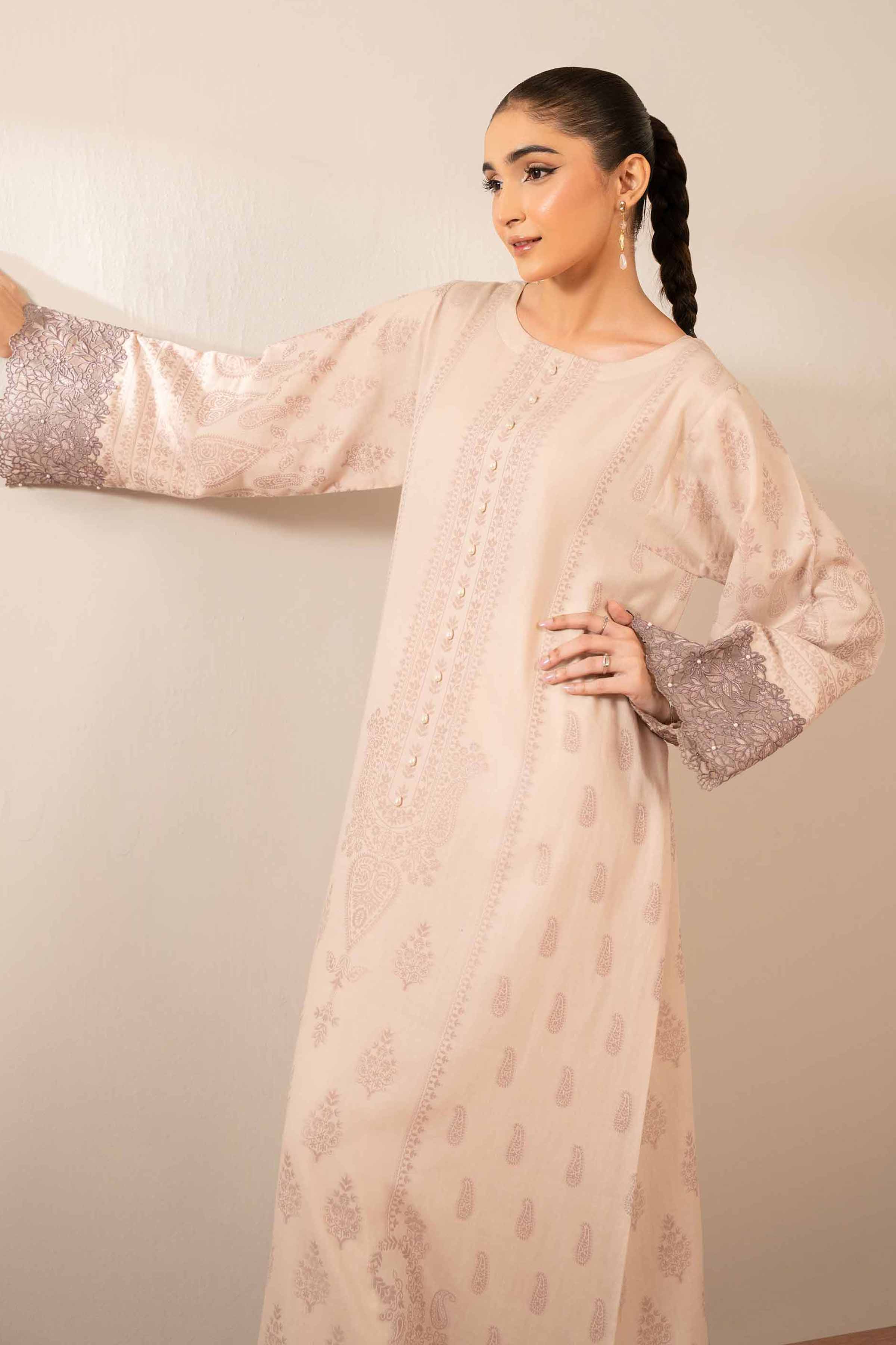 NISHATUAE - Purple Embroidered Jacquard Ready to wear Shirt