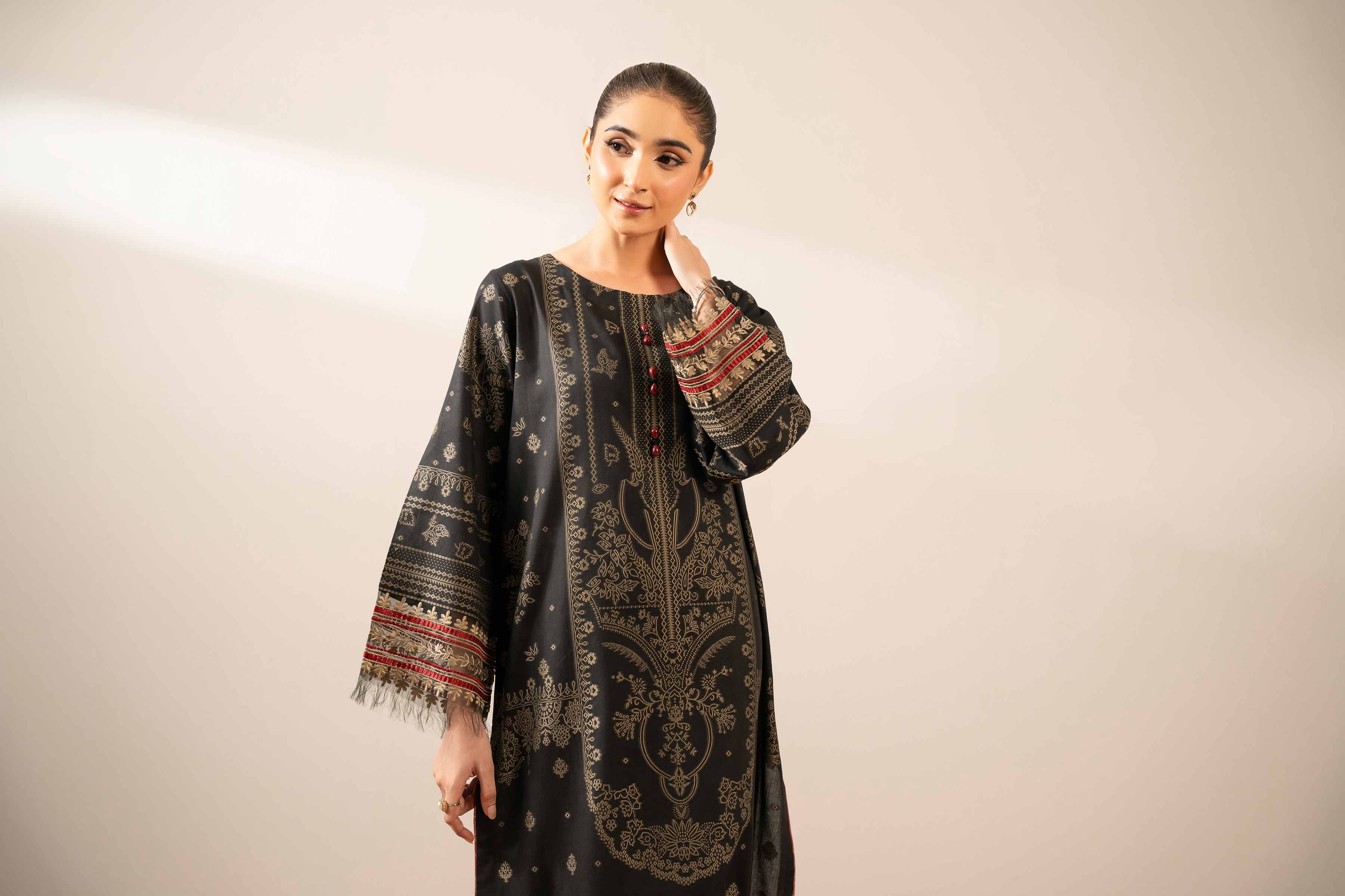 NISHATUAE - Black Embroidered Jacquard Ready to wear Shirt
