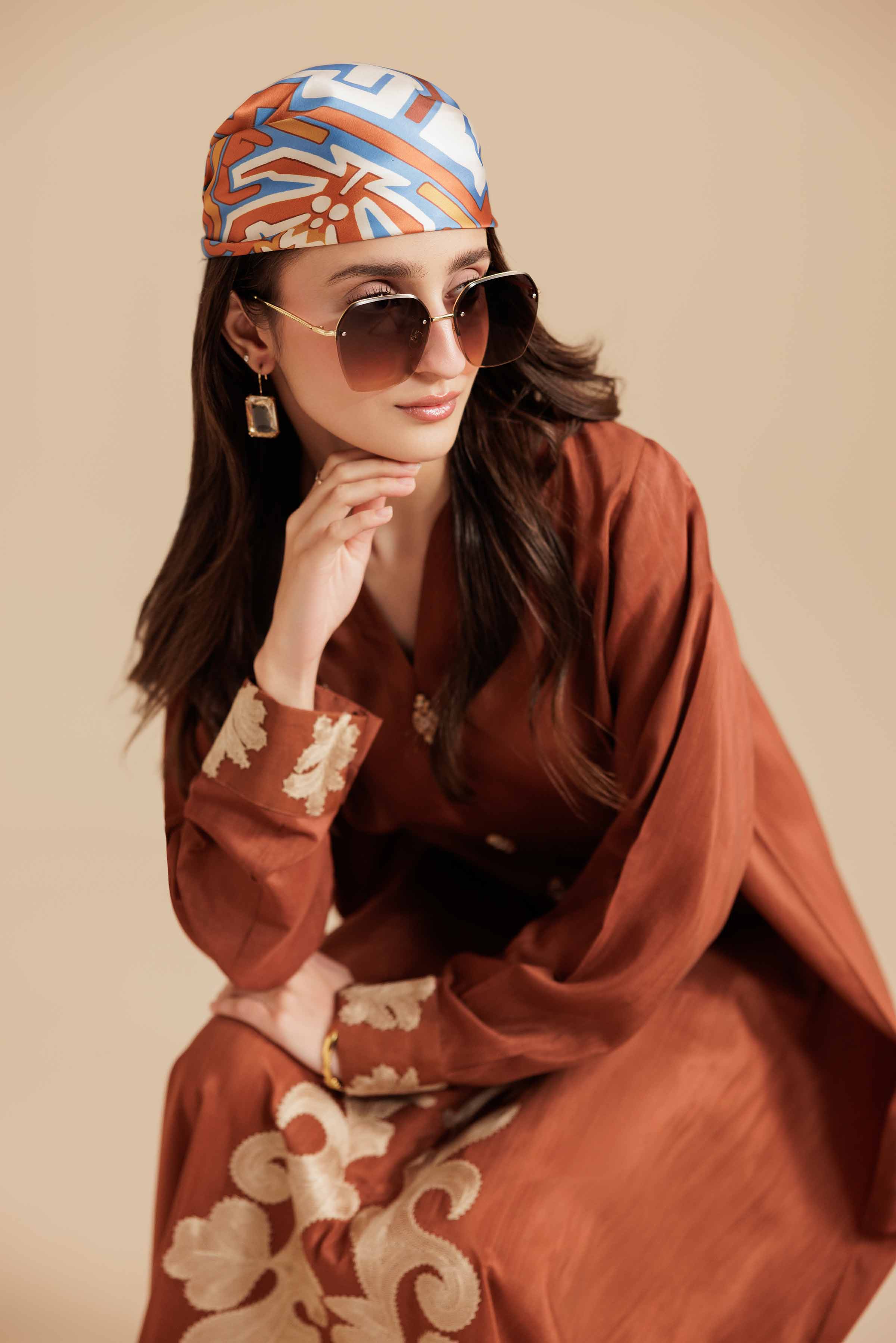NISHATUAE - Brown Embroidered Silk 2-piece Ready to wear Dress