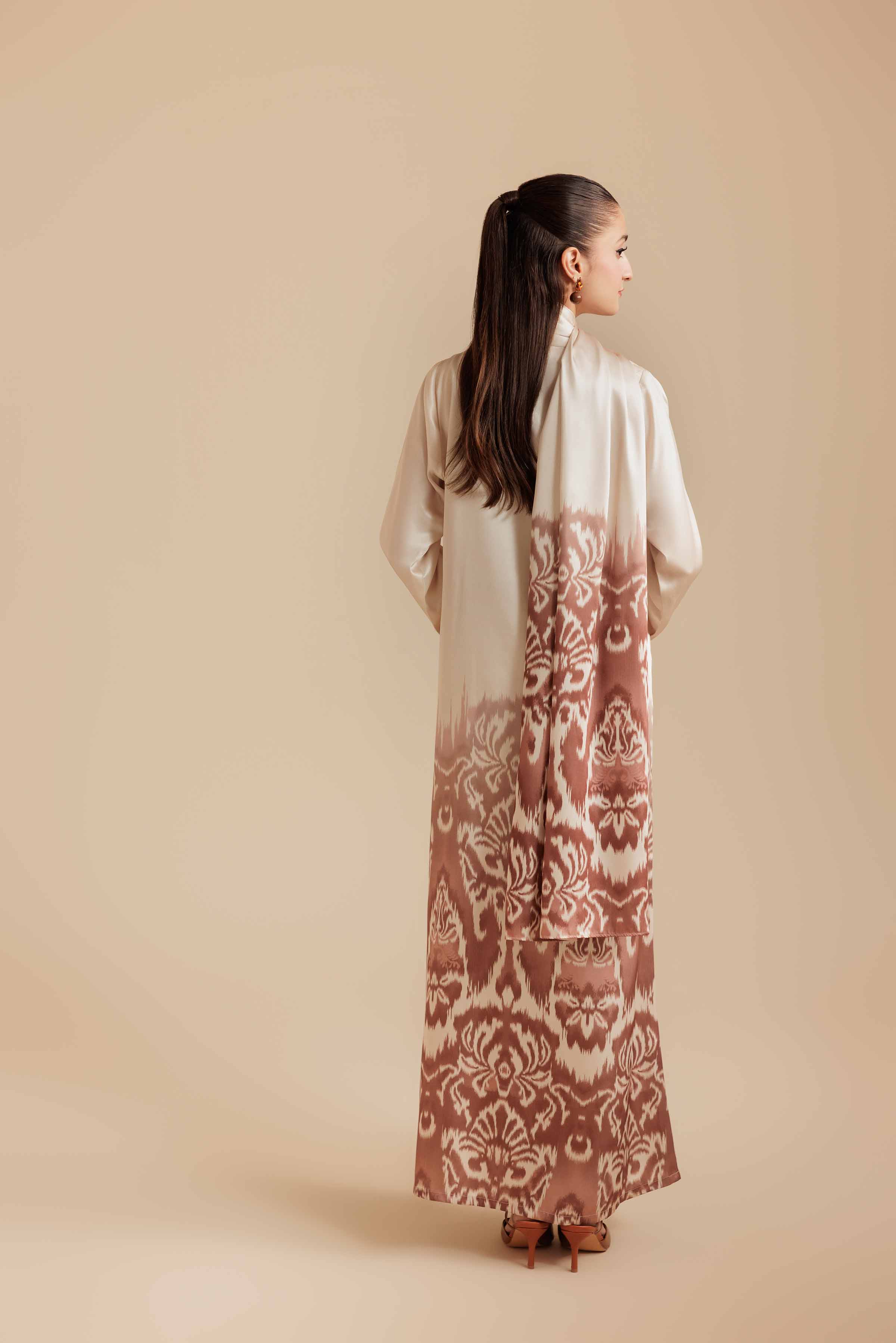 NISHATUAE - Brown Printed Silk 2-piece Ready to wear Dress