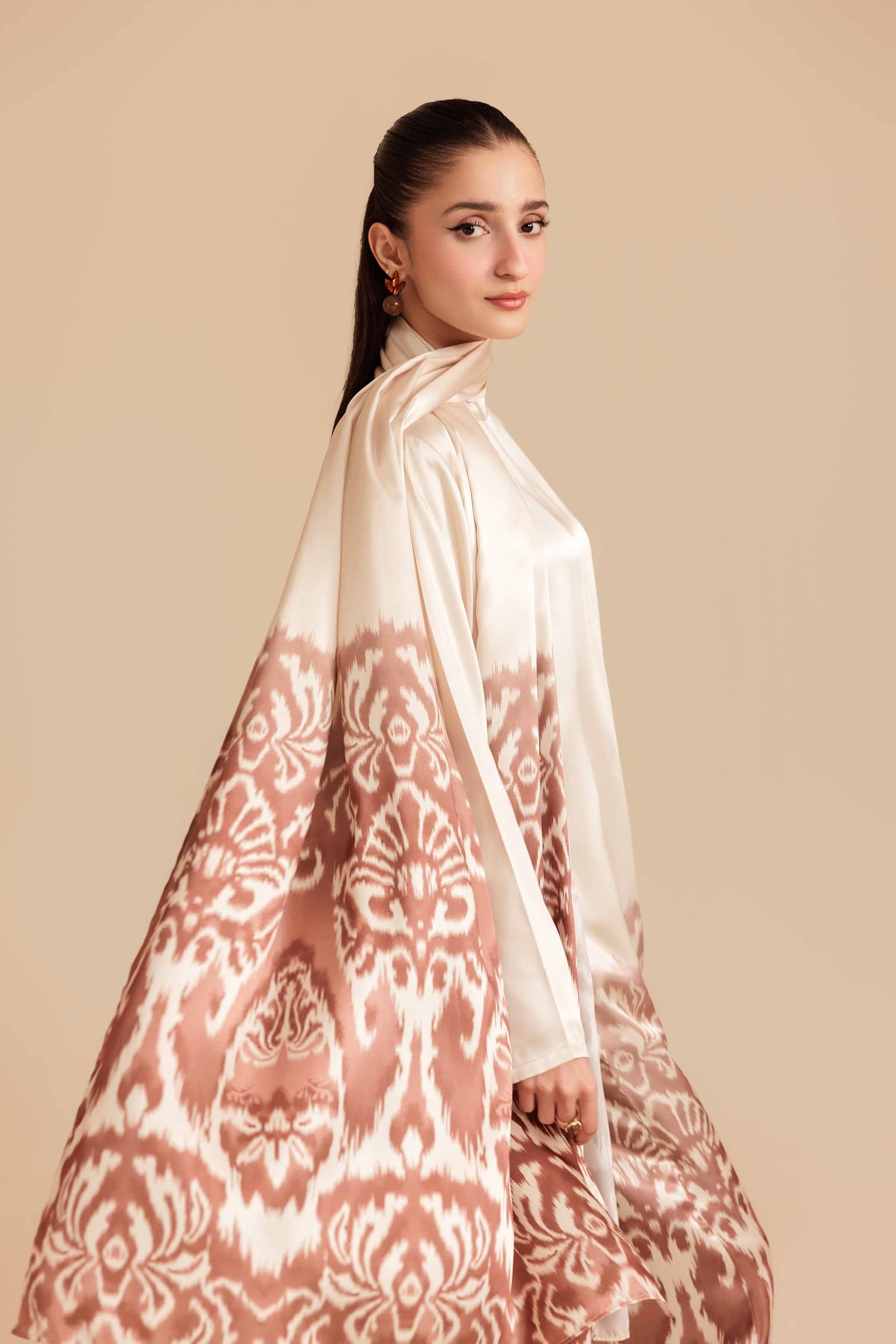 NISHATUAE - Brown Printed Silk 2-piece Ready to wear Dress