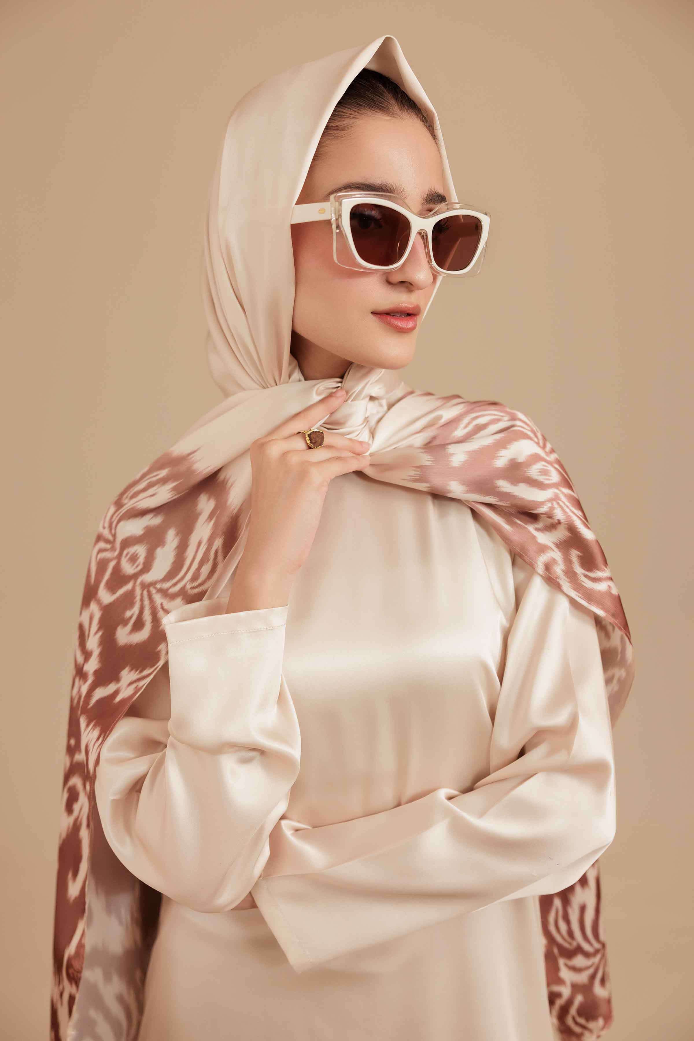 NISHATUAE - Brown Printed Silk 2-piece Ready to wear Dress