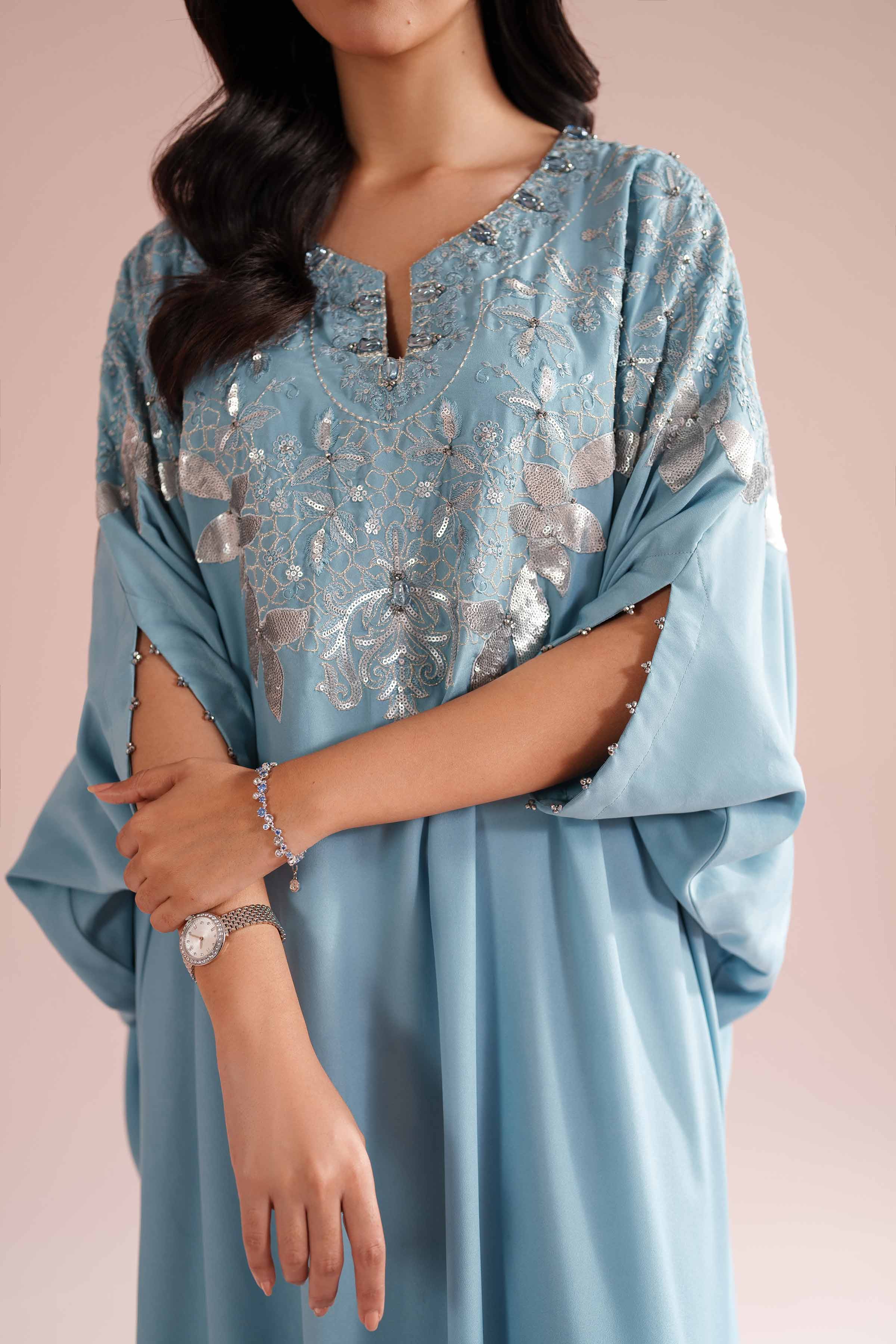 Embroidered Dress - FS26-02 Blue Grip 1PC Embroidered READY TO WEAR