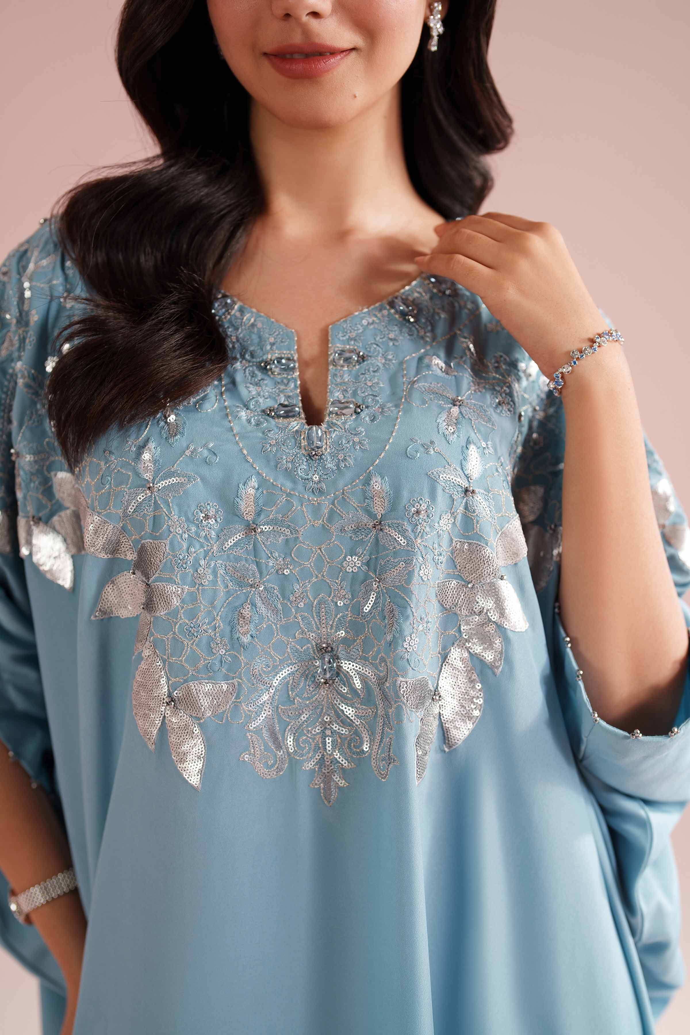 Embroidered Dress - FS26-02 Blue Grip 1PC Embroidered READY TO WEAR