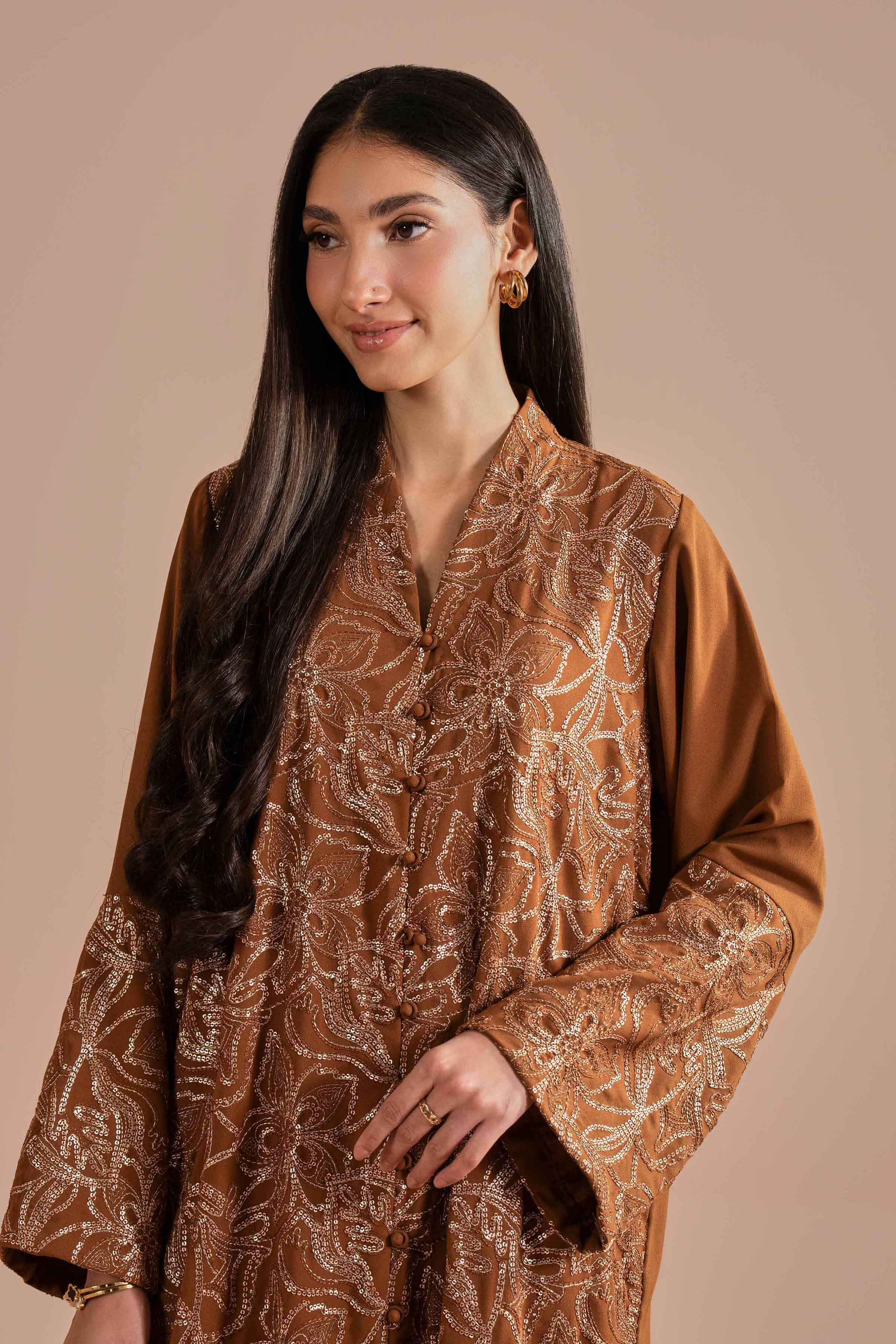 Embroidered Dress - FS26-05 Brown Georgette 1PC Embroidered READY TO WEAR
