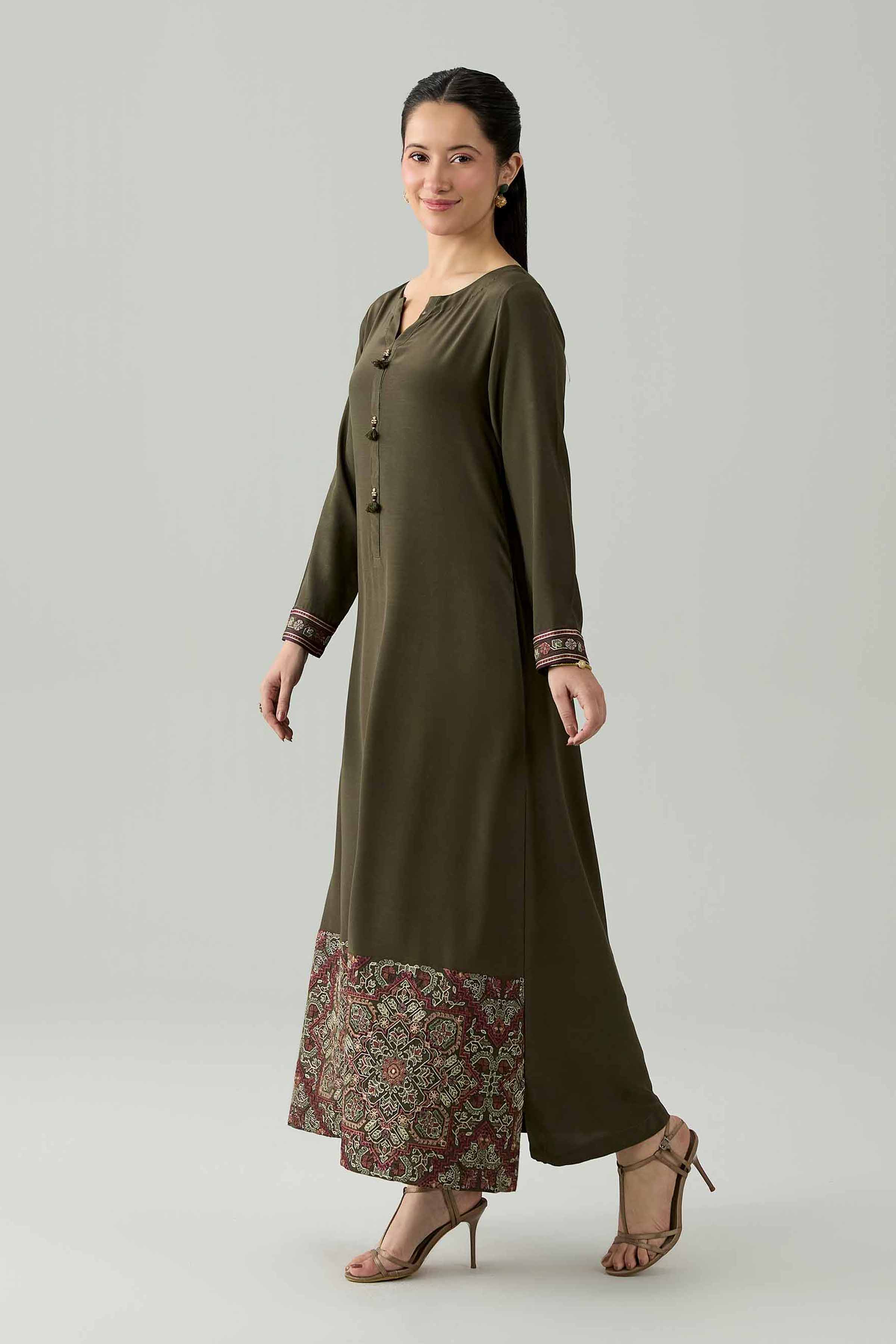Embroidered Dress - FS26-09 Green Silk 1PC Embroidered Ready To Wear