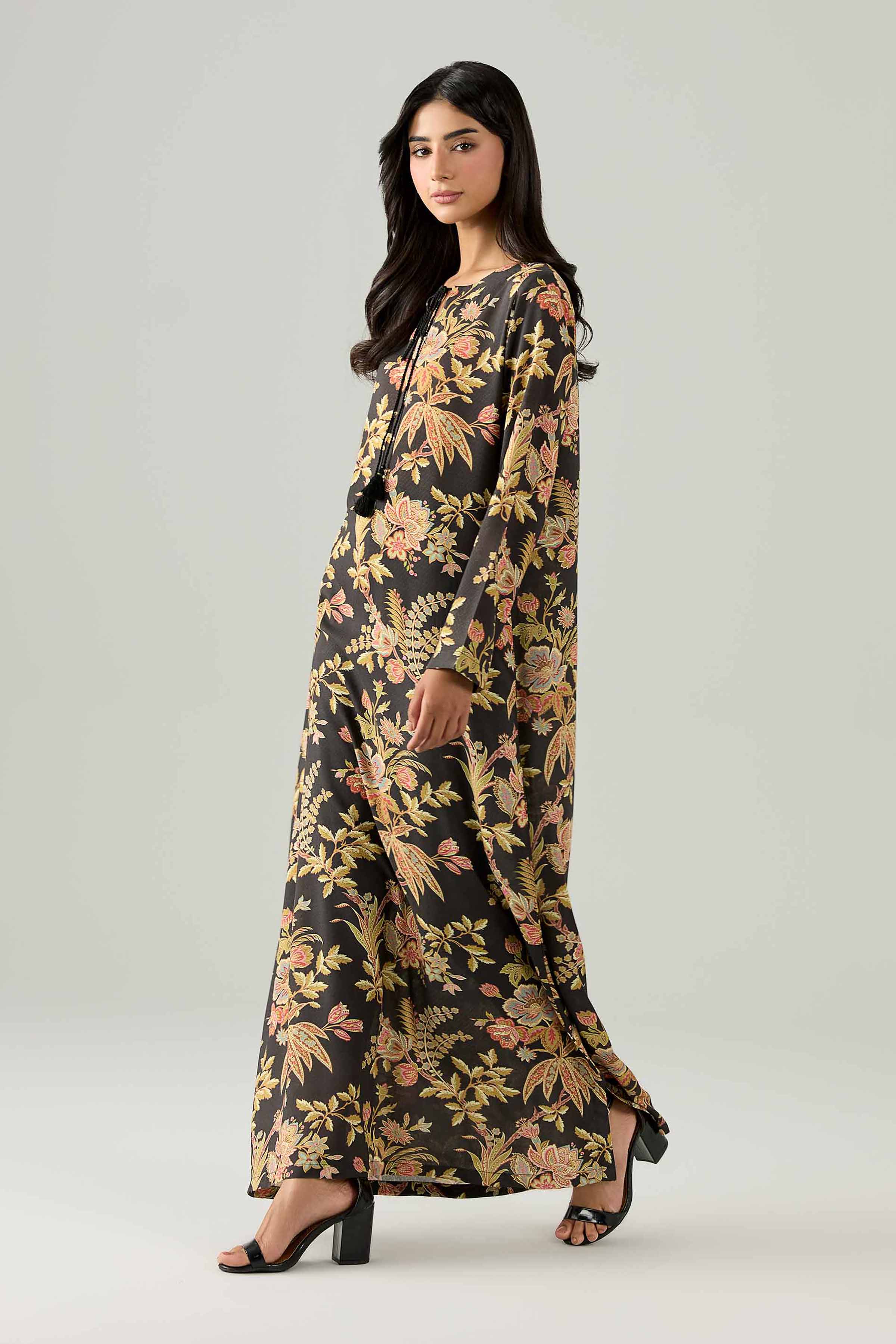 Printed Dress - FS26-13 Black Dobby 1PC Printed Ready To Wear