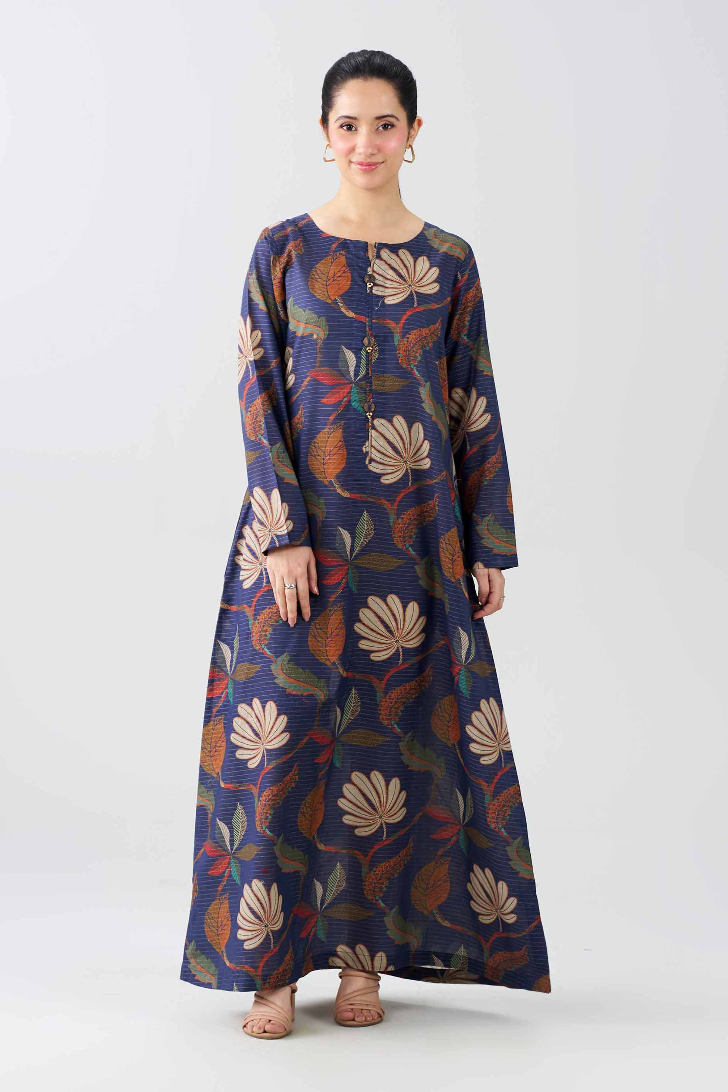 Printed Dress - FS26-19 Blue Lawn 1PC Printed Ready To Wear