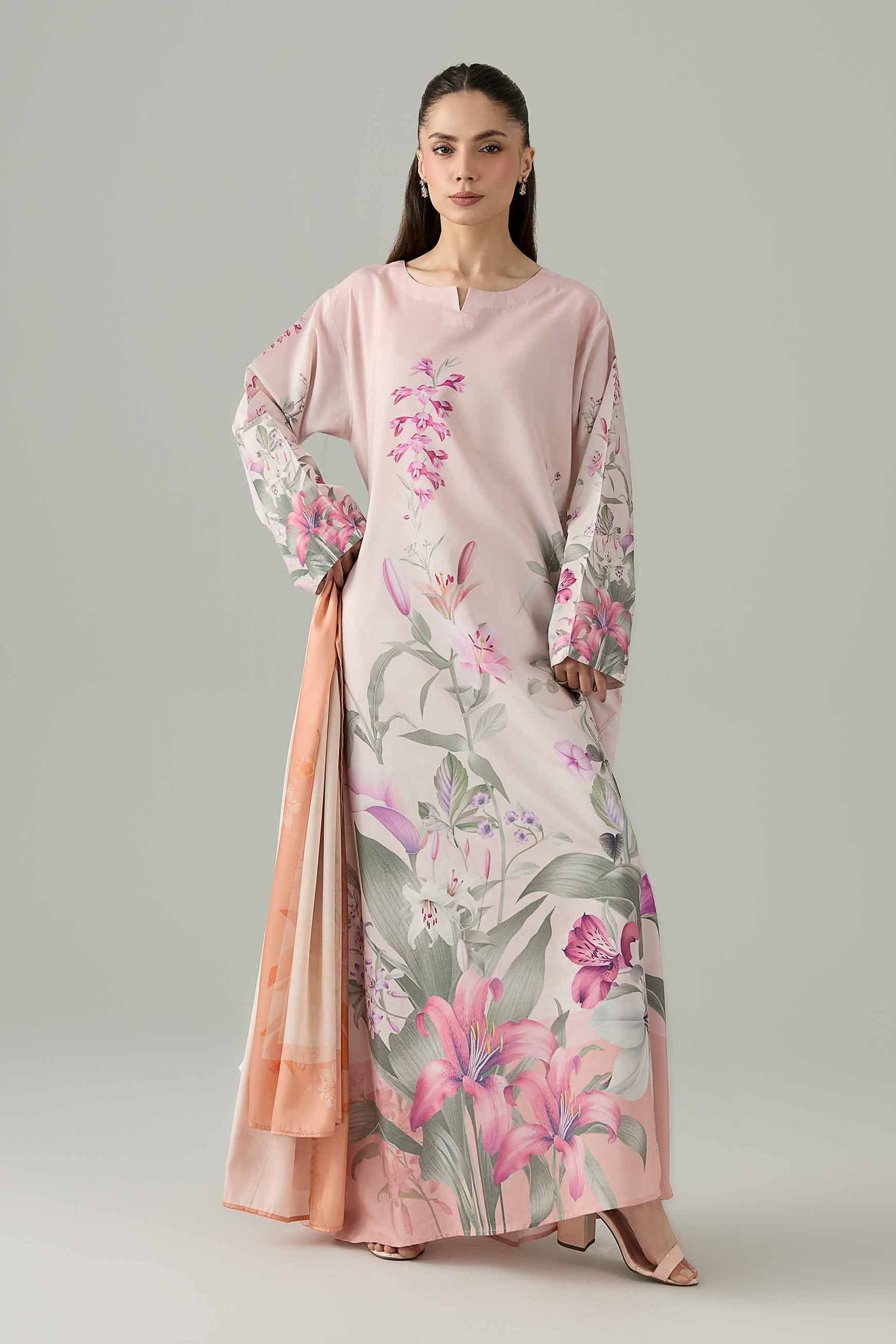 2 Piece - Printed Dress - FS26-26 Pink Silk 2PC Printed