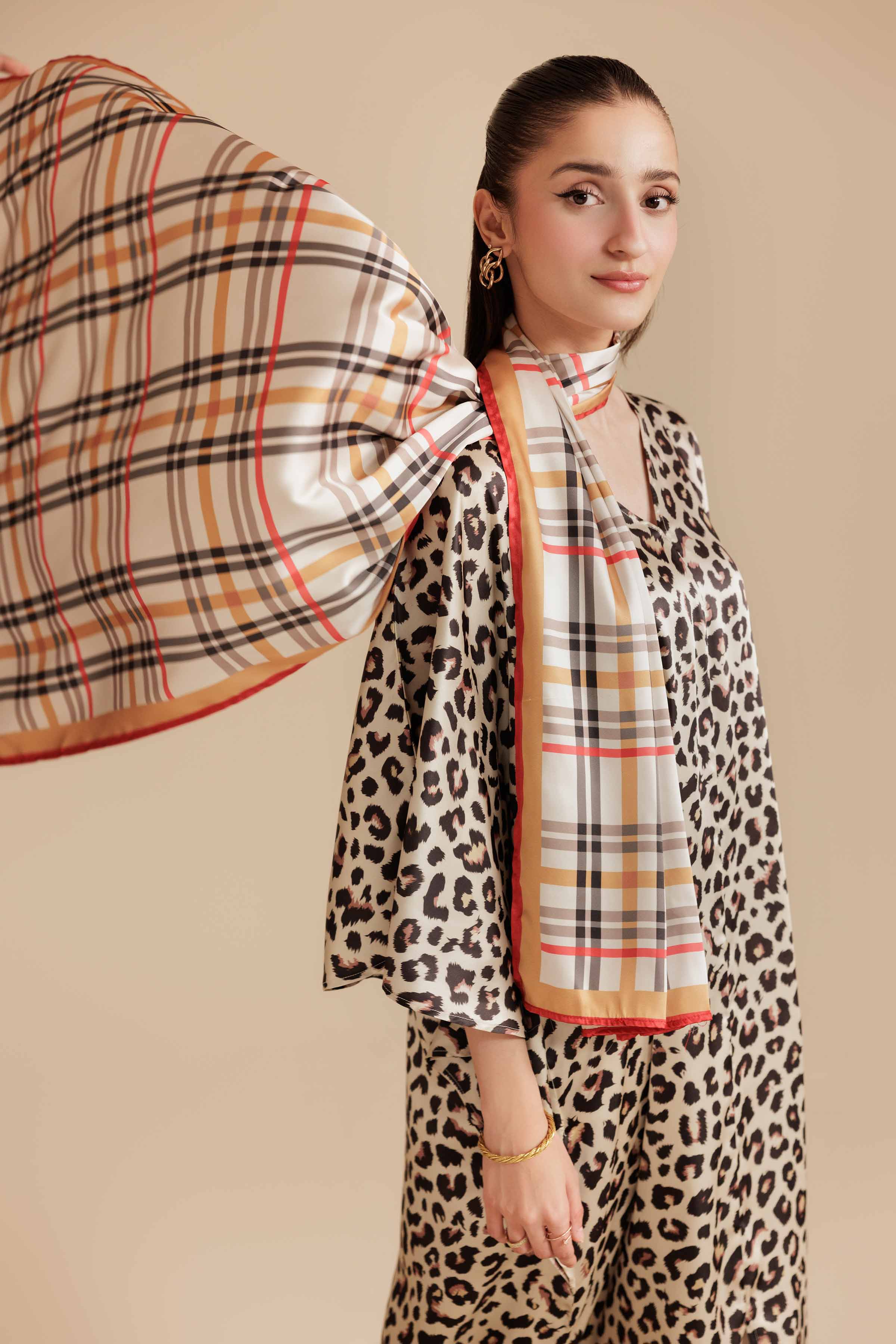 NISHATUAE - Beige Printed Silk 2-piece Ready to wear Dress