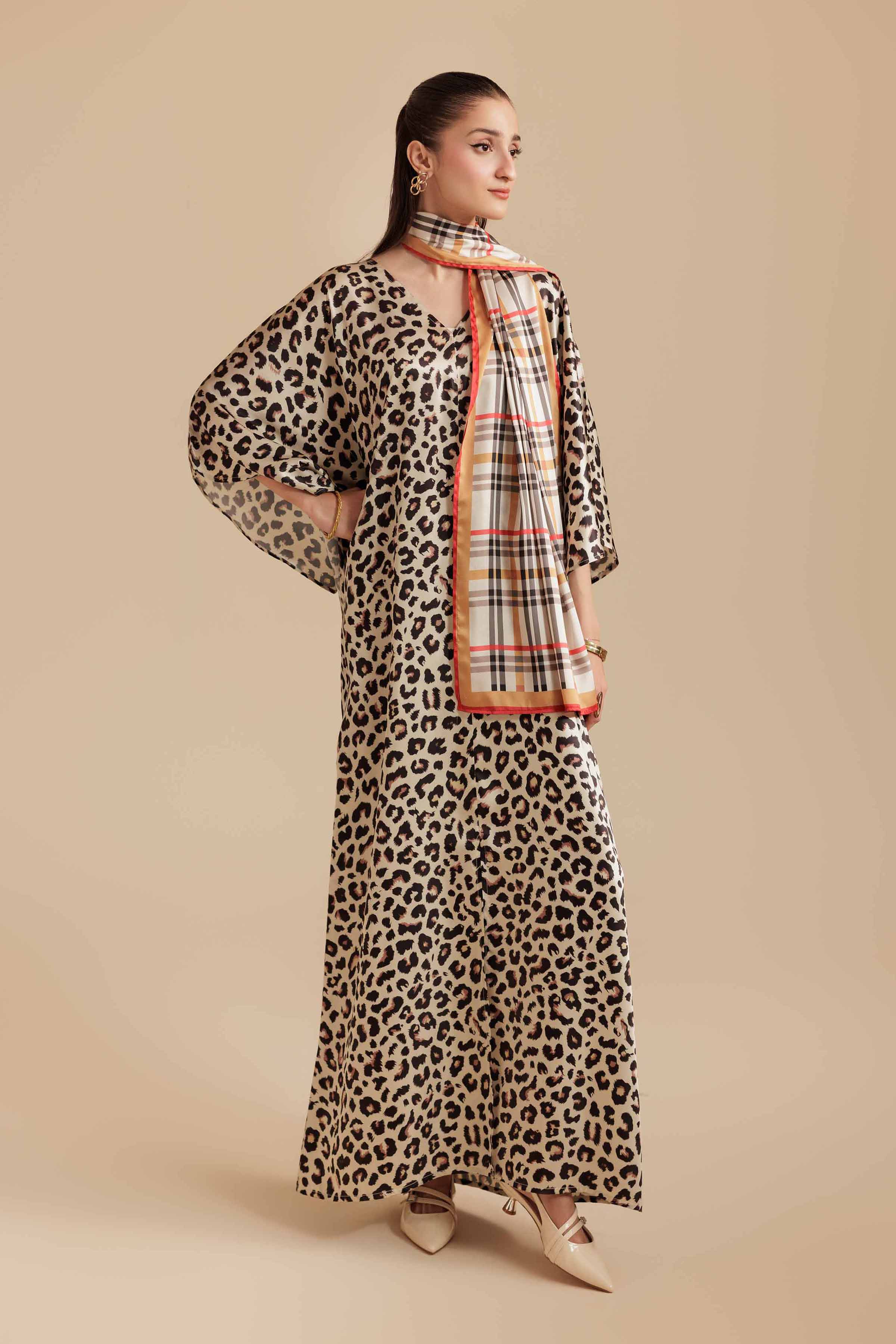 NISHATUAE - Beige Printed Silk 2-piece Ready to wear Dress