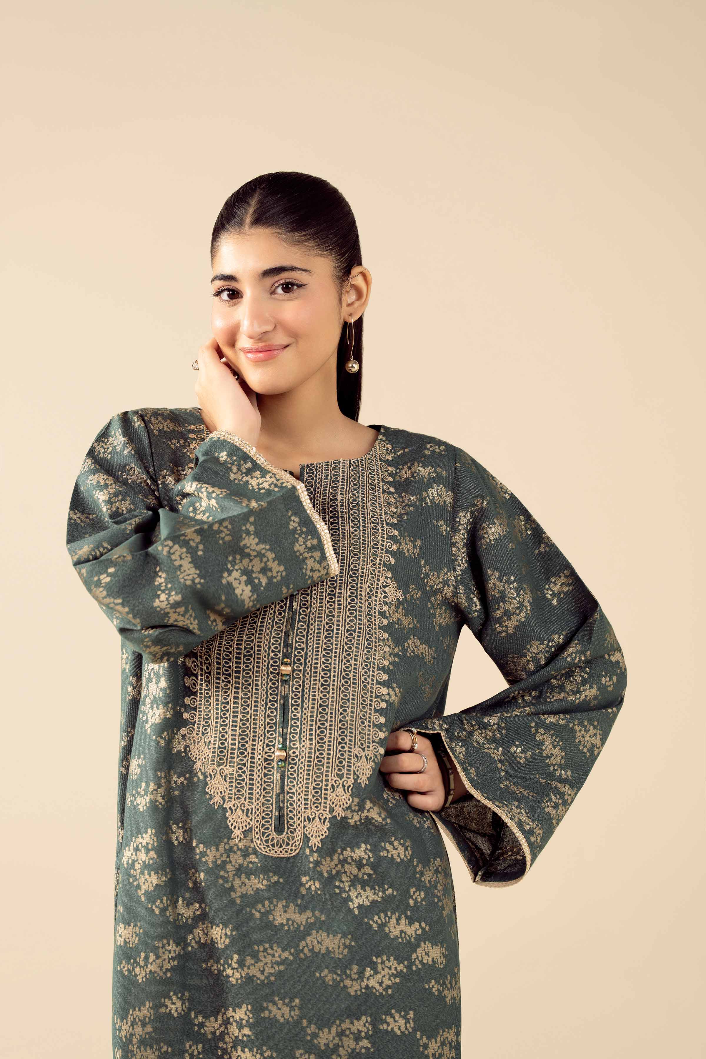 NishatUAE - Green Embroidered Jacquard Ready to wear Shirt