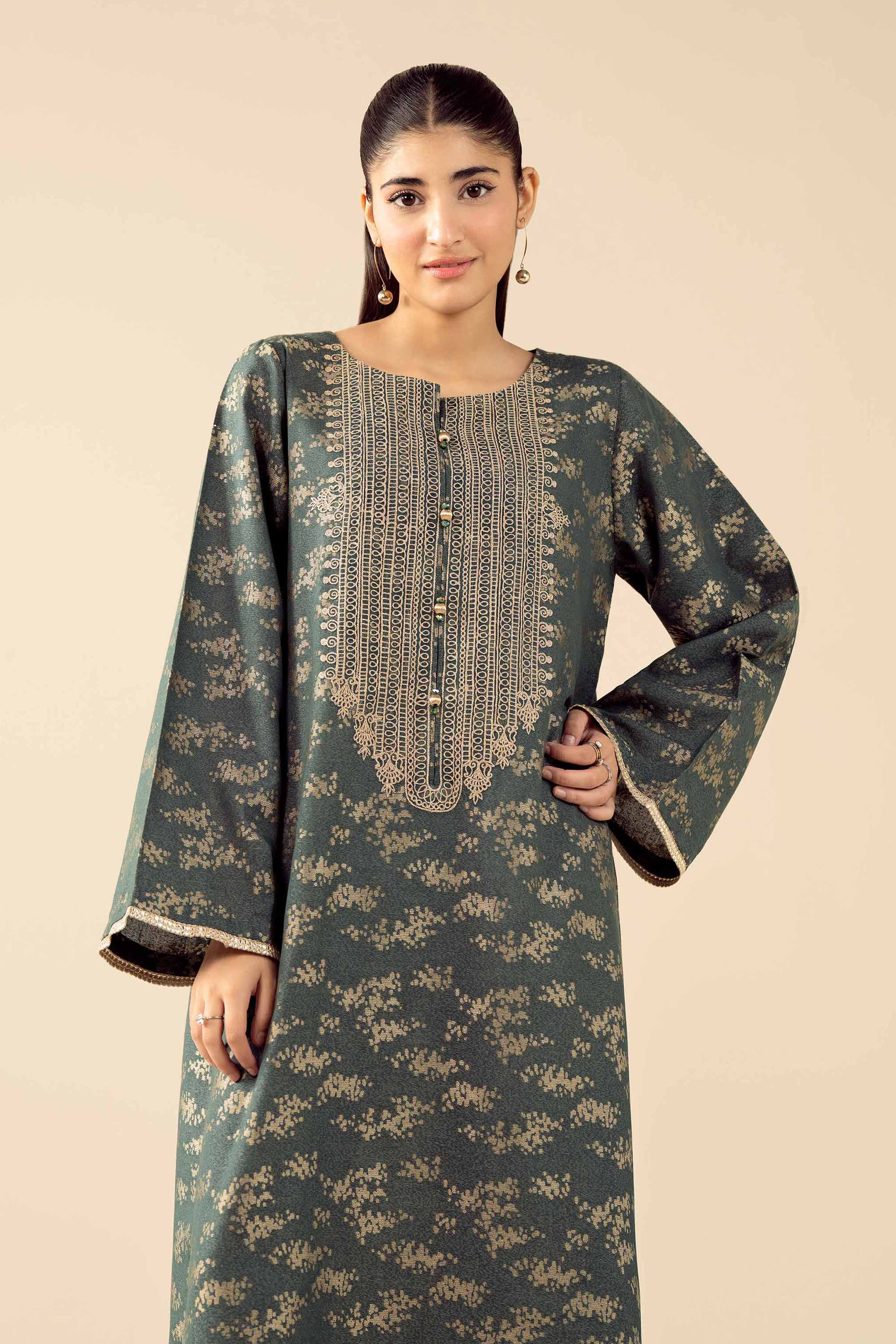 NishatUAE - Green Embroidered Jacquard Ready to wear Shirt