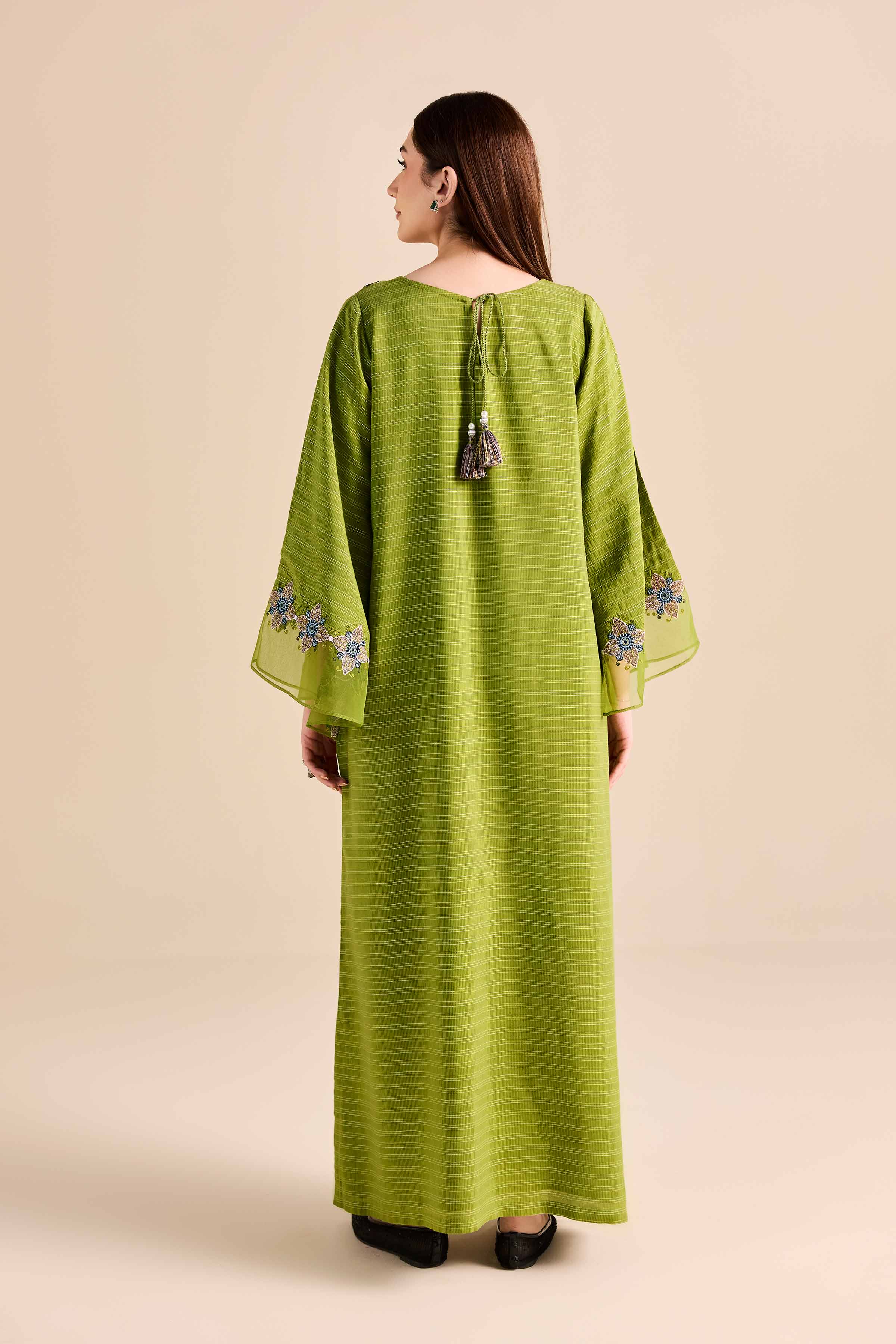 NishatUAE - Green Embroidered Fancy Stripe Ready to wear Shirt